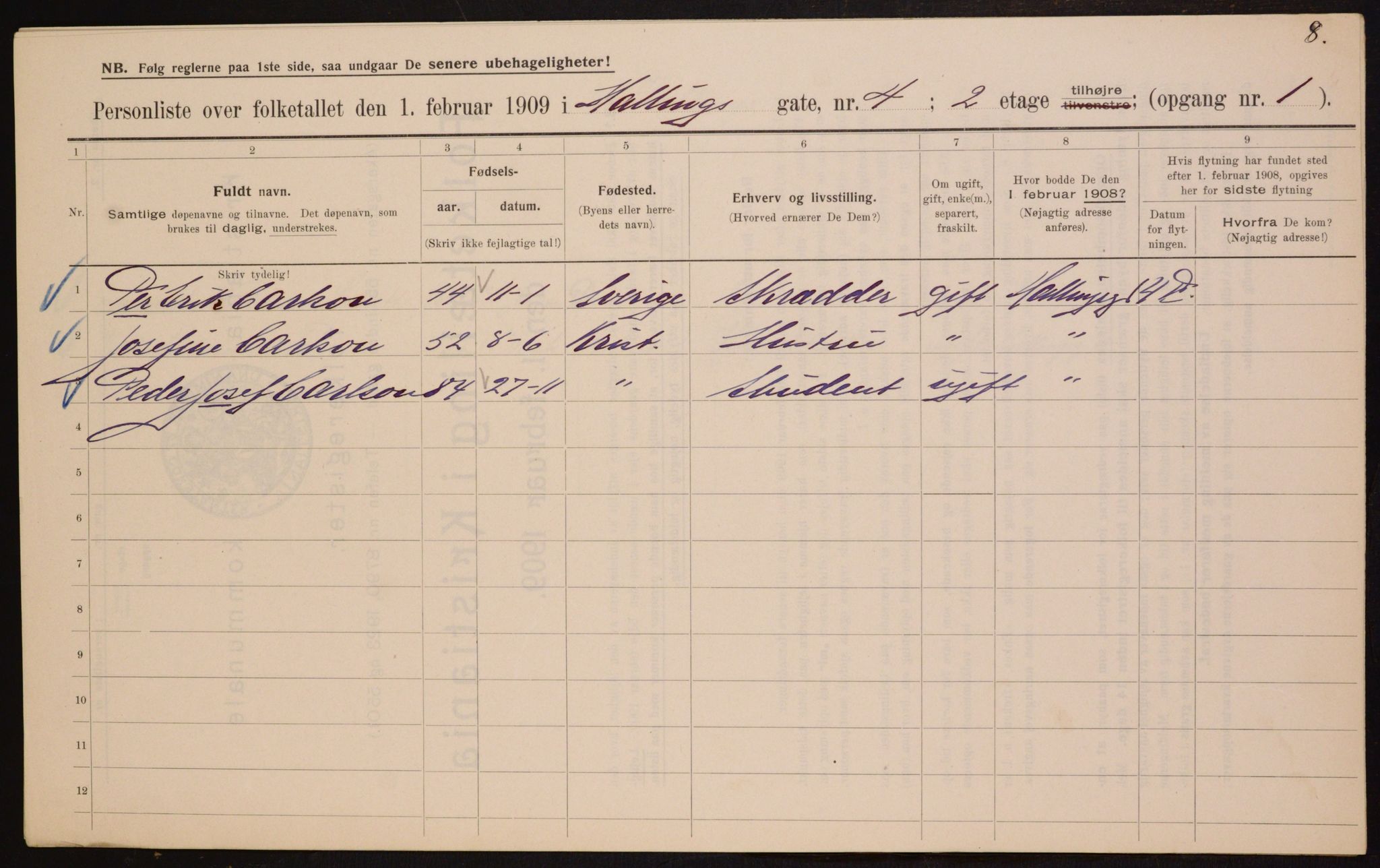 OBA, Municipal Census 1909 for Kristiania, 1909, p. 30991