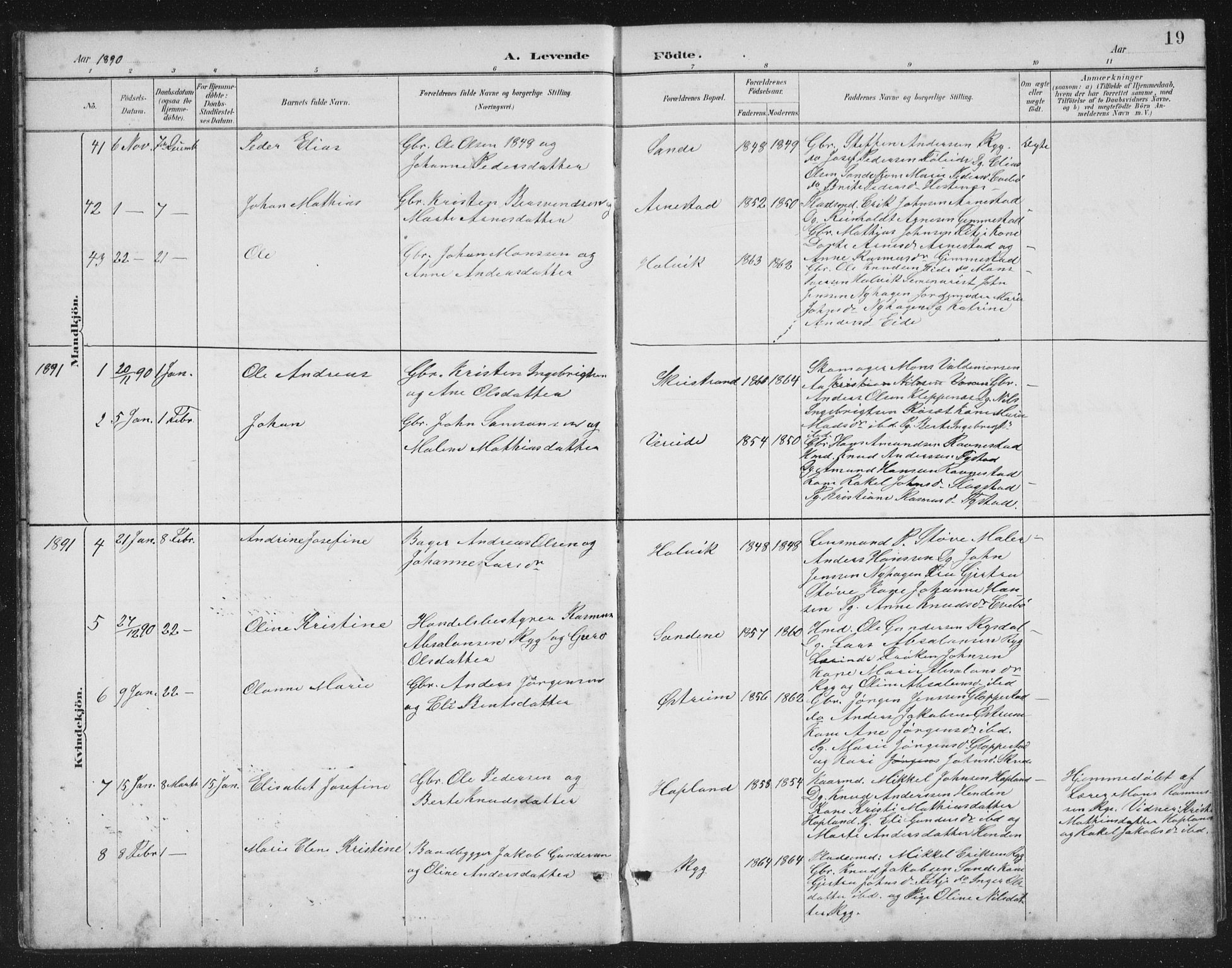 Gloppen sokneprestembete, AV/SAB-A-80101/H/Hab/Habb/L0002: Parish register (copy) no. B 2, 1889-1909, p. 19