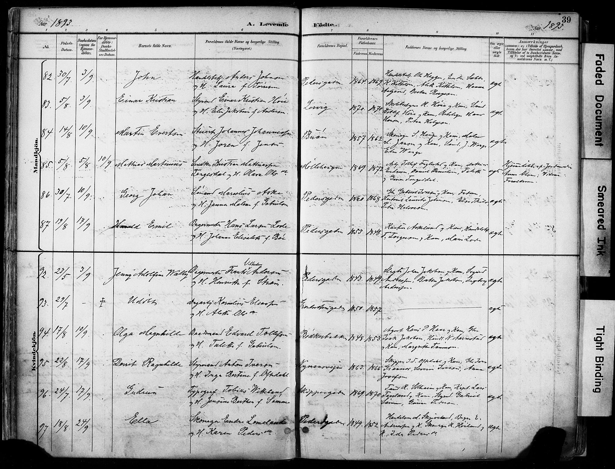 St. Johannes sokneprestkontor, SAST/A-101814/001/30/30BA/L0004: Parish register (official) no. A 4, 1891-1899, p. 39