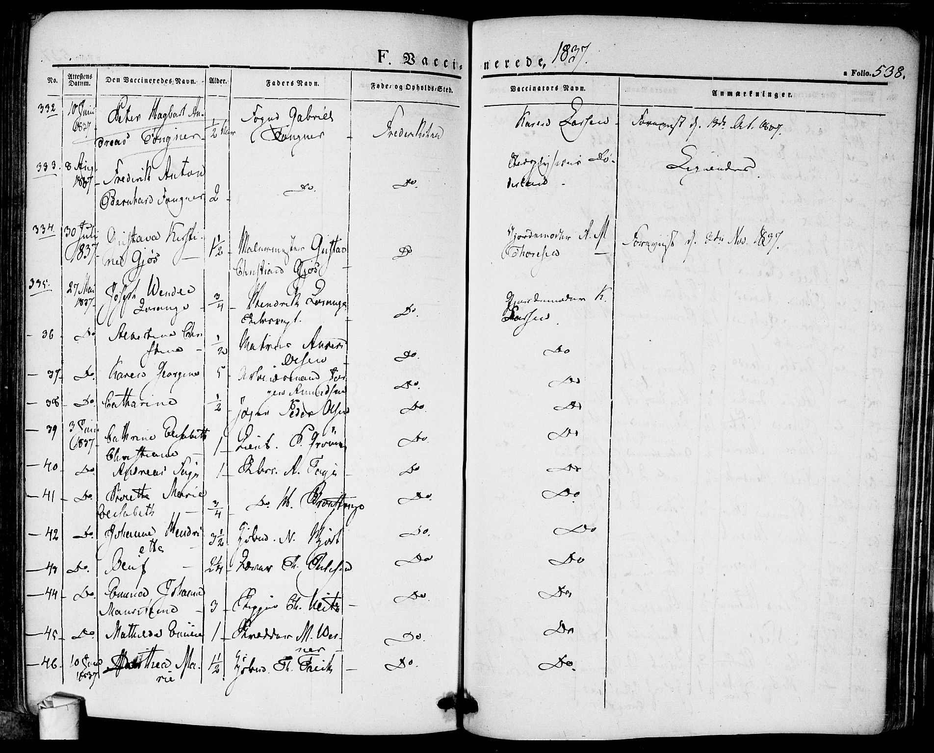 Halden prestekontor Kirkebøker, AV/SAO-A-10909/F/Fa/L0005: Parish register (official) no. I 5, 1834-1845, p. 538