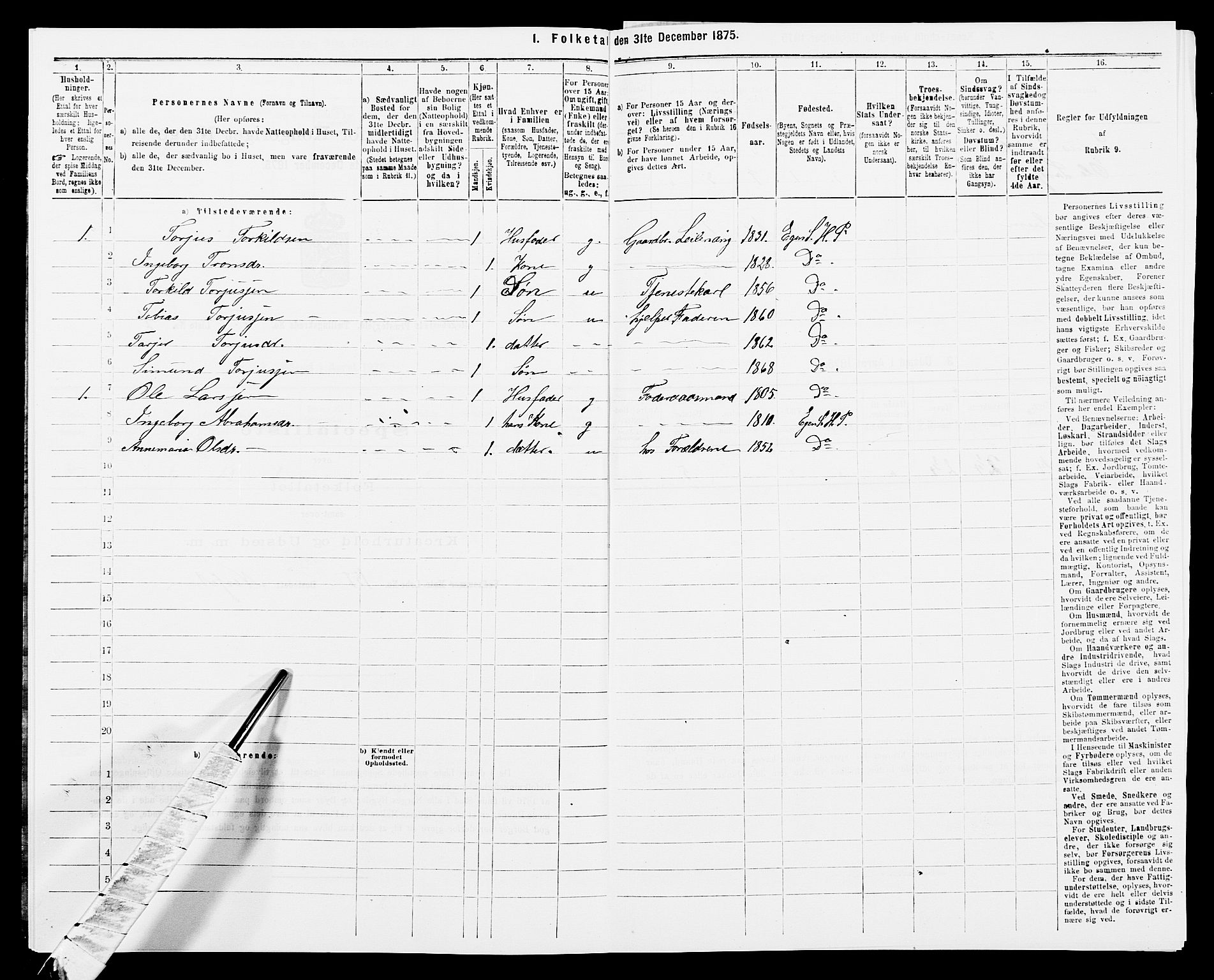 SAK, 1875 census for 1034P Hægebostad, 1875, p. 477