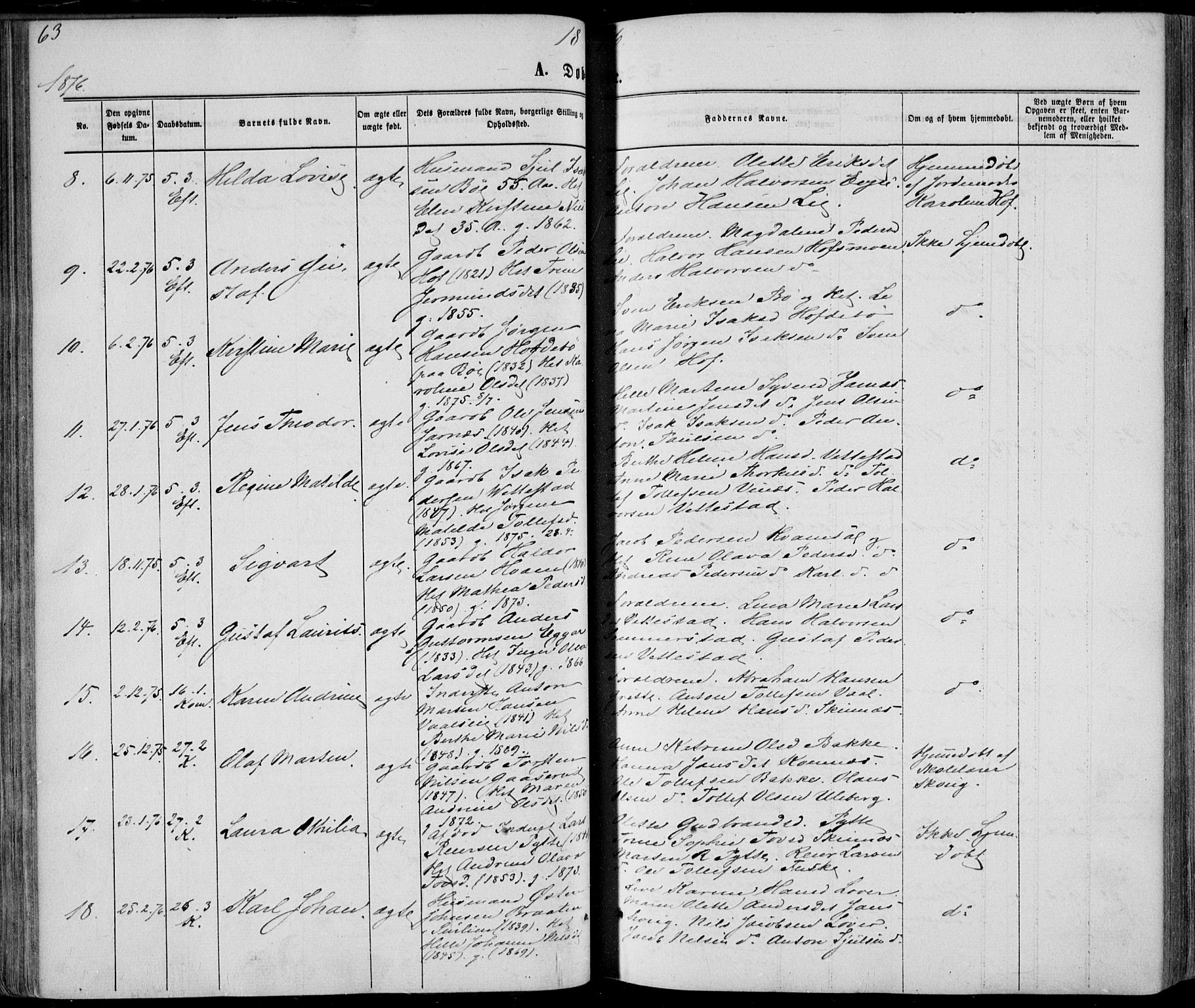 Sandsvær kirkebøker, AV/SAKO-A-244/F/Fa/L0007: Parish register (official) no. I 7, 1869-1877, p. 63