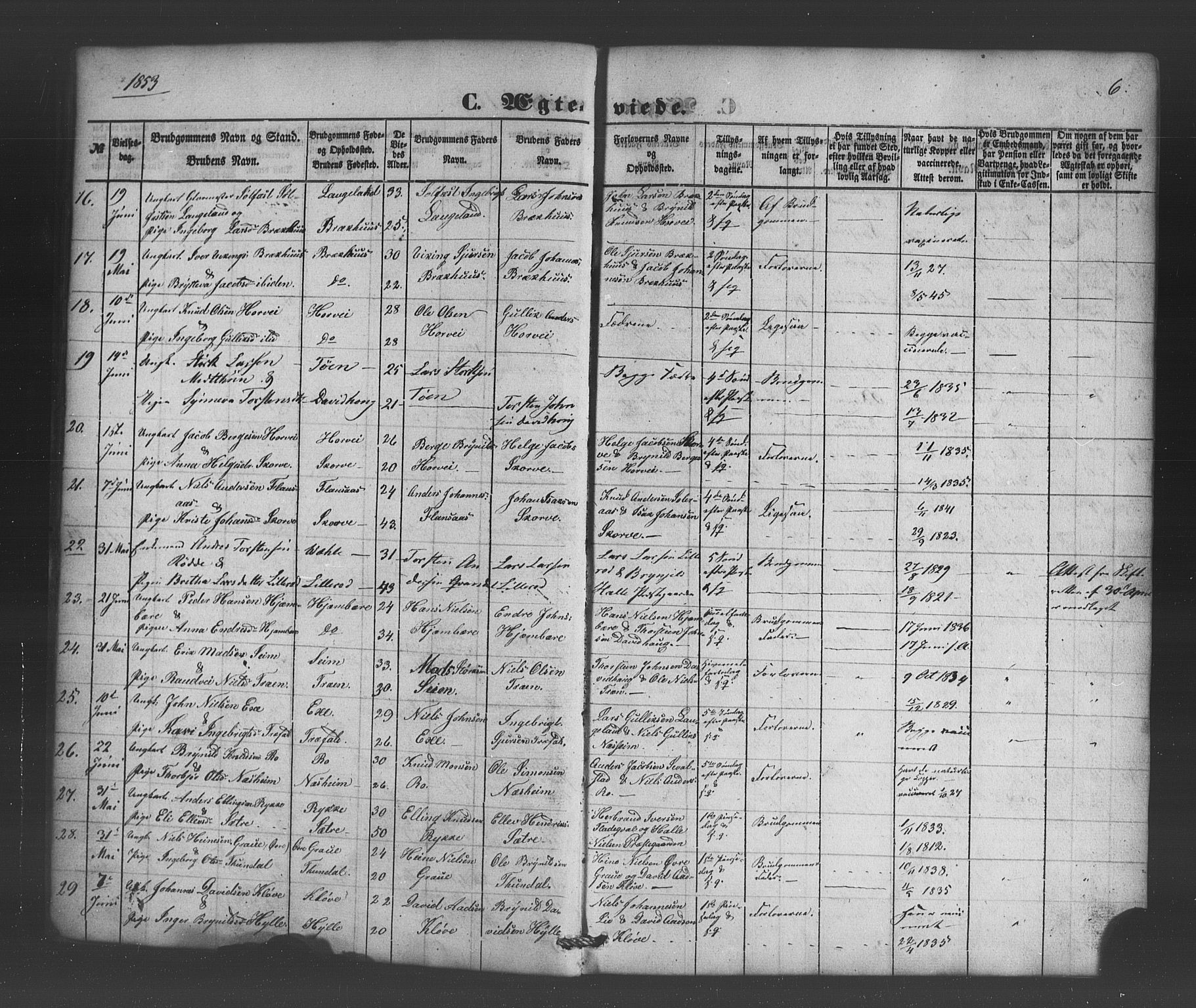 Voss sokneprestembete, AV/SAB-A-79001/H/Haa: Parish register (official) no. A 19, 1851-1886, p. 6