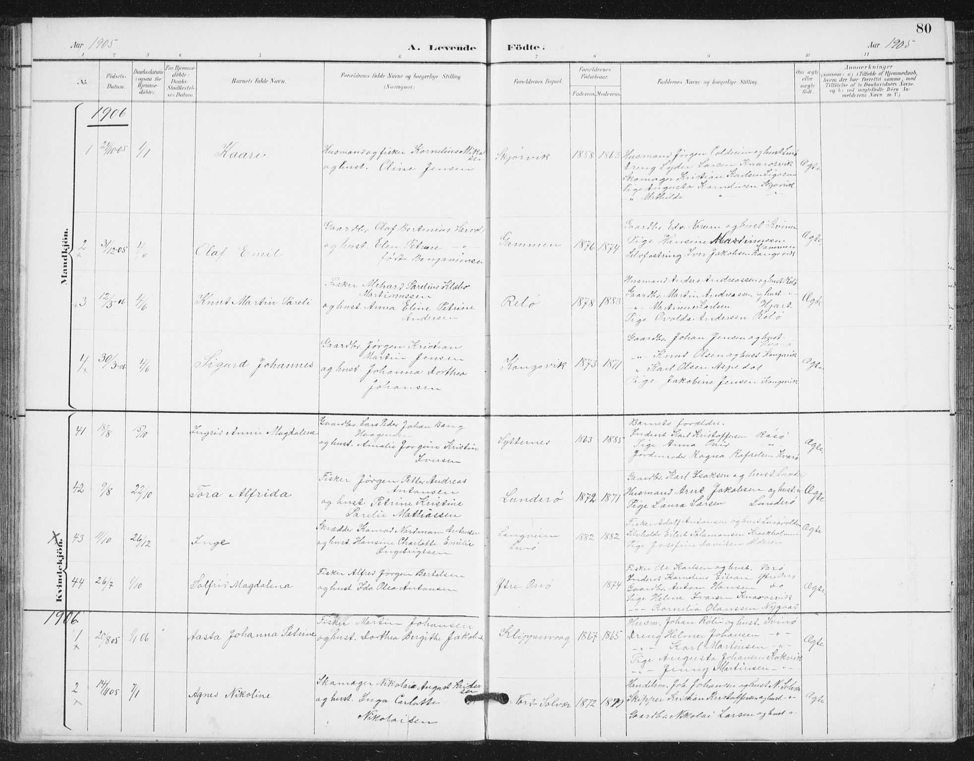 Ministerialprotokoller, klokkerbøker og fødselsregistre - Nordland, SAT/A-1459/839/L0573: Parish register (copy) no. 839C03, 1892-1917, p. 80