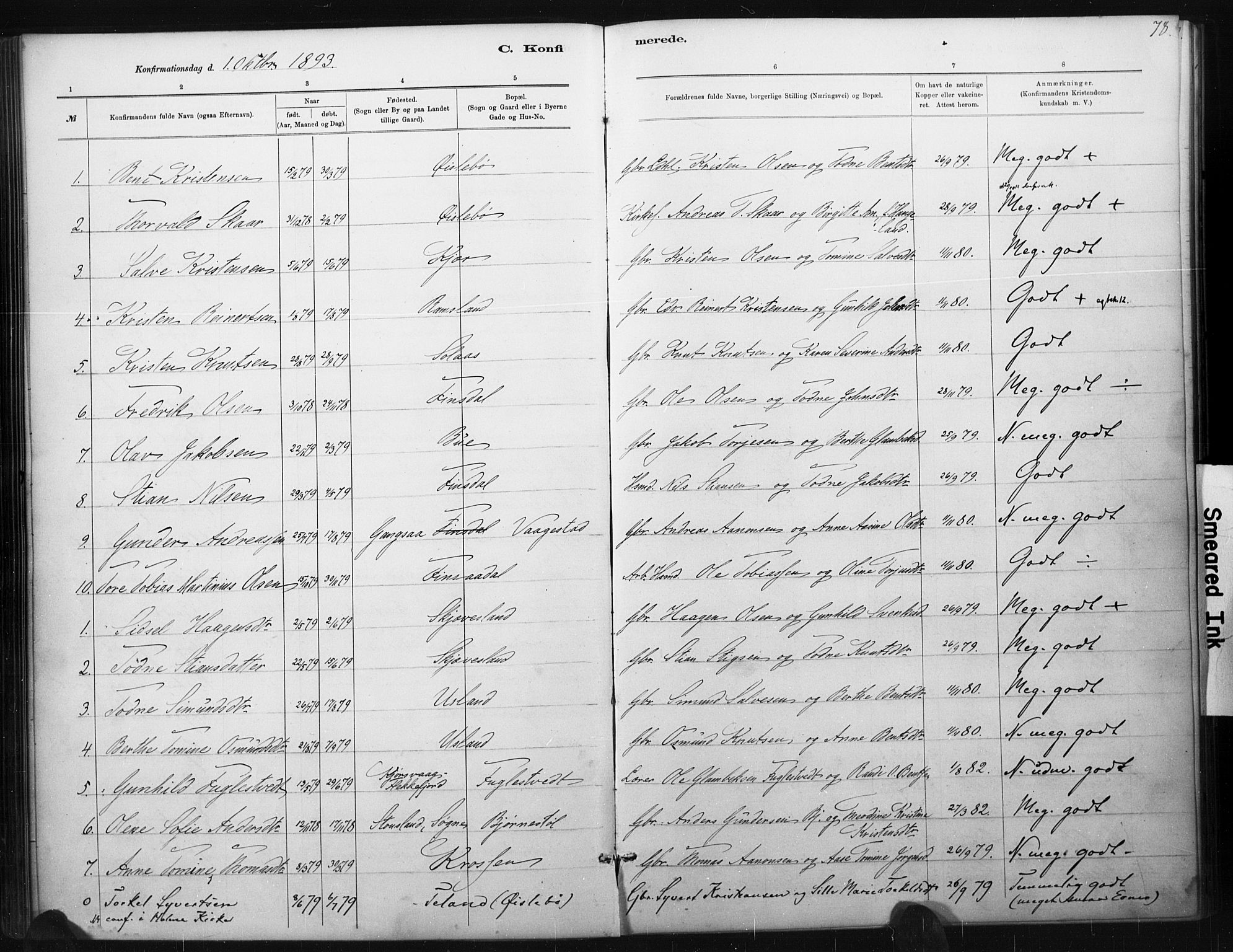 Holum sokneprestkontor, AV/SAK-1111-0022/F/Fa/Fac/L0004: Parish register (official) no. A 4, 1884-1907, p. 78