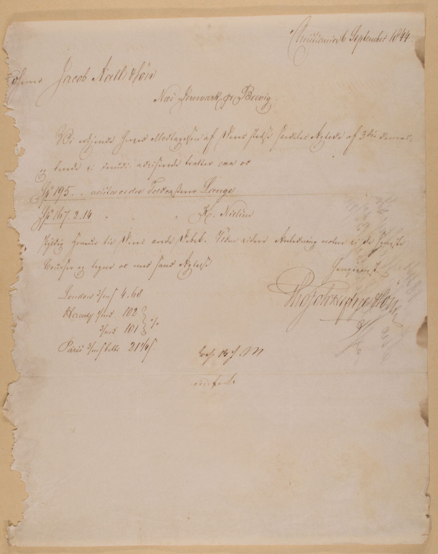 Familien Aalls privatarkiv , NESJ/NJM-005/E-00004/L0019: Inngående brev 1844, del 3, 1844