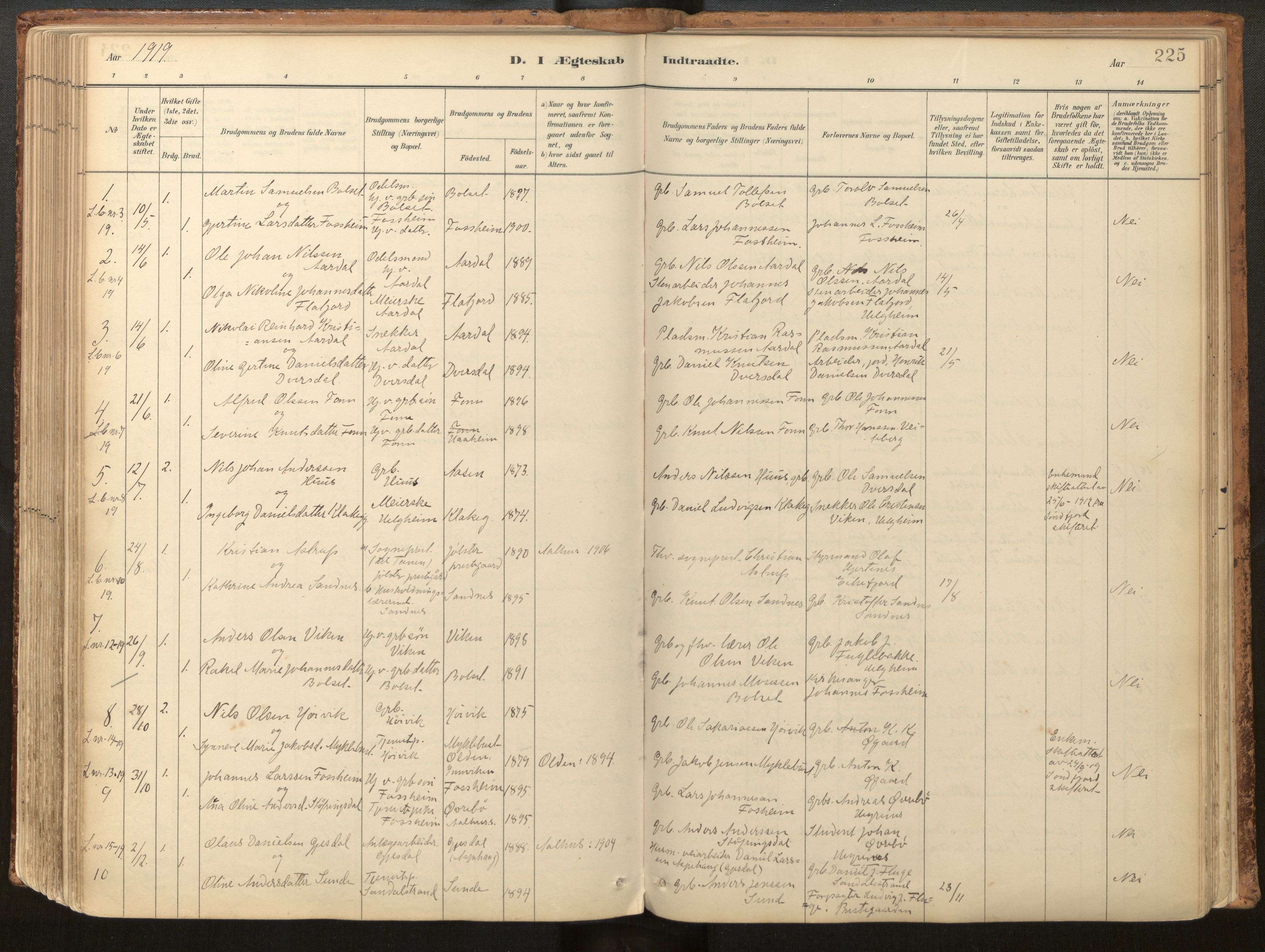 Jølster sokneprestembete, AV/SAB-A-80701/H/Haa/Haac/L0001: Parish register (official) no. C 1, 1882-1928, p. 225