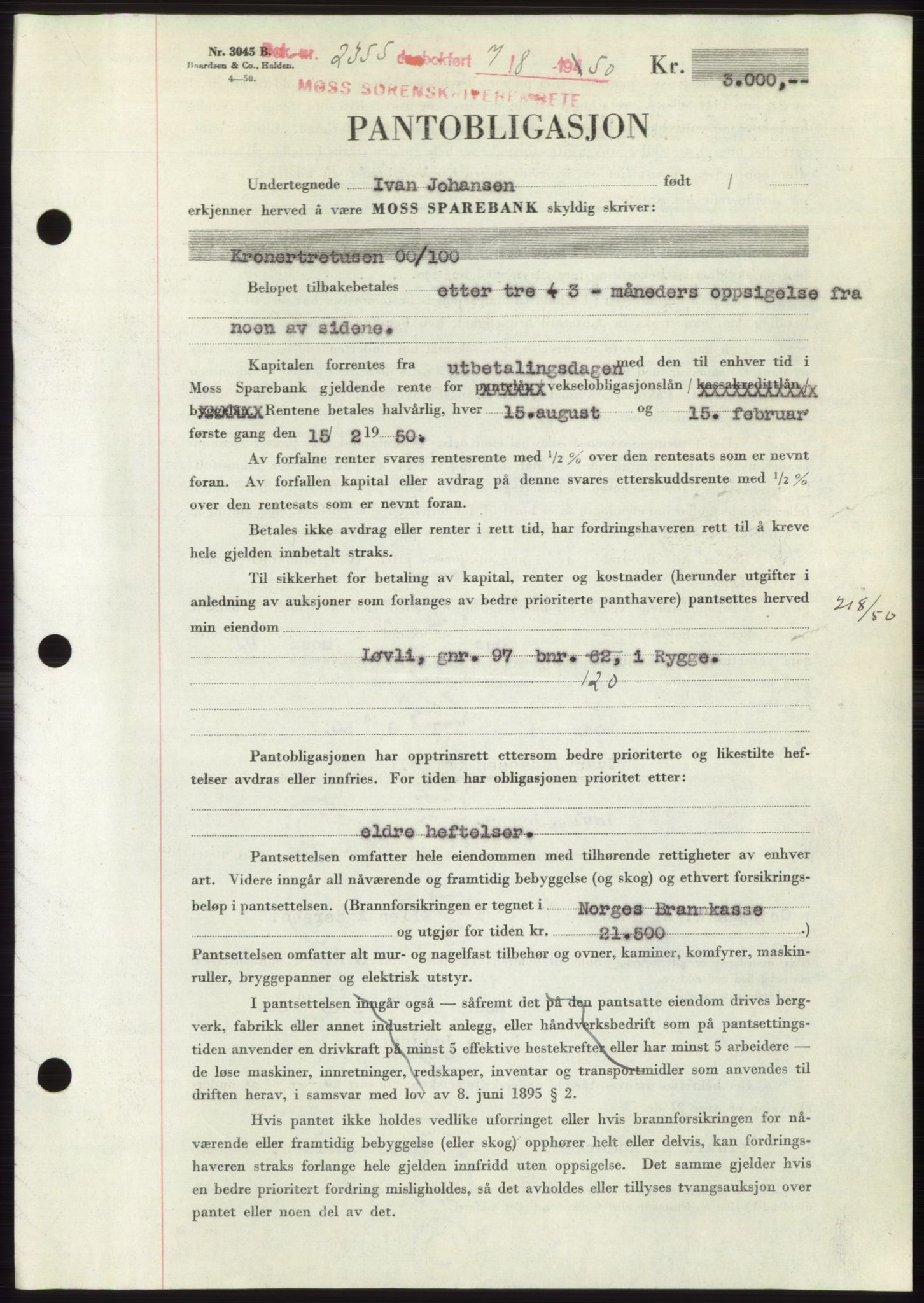 Moss sorenskriveri, AV/SAO-A-10168: Mortgage book no. B24, 1950-1950, Diary no: : 2355/1950