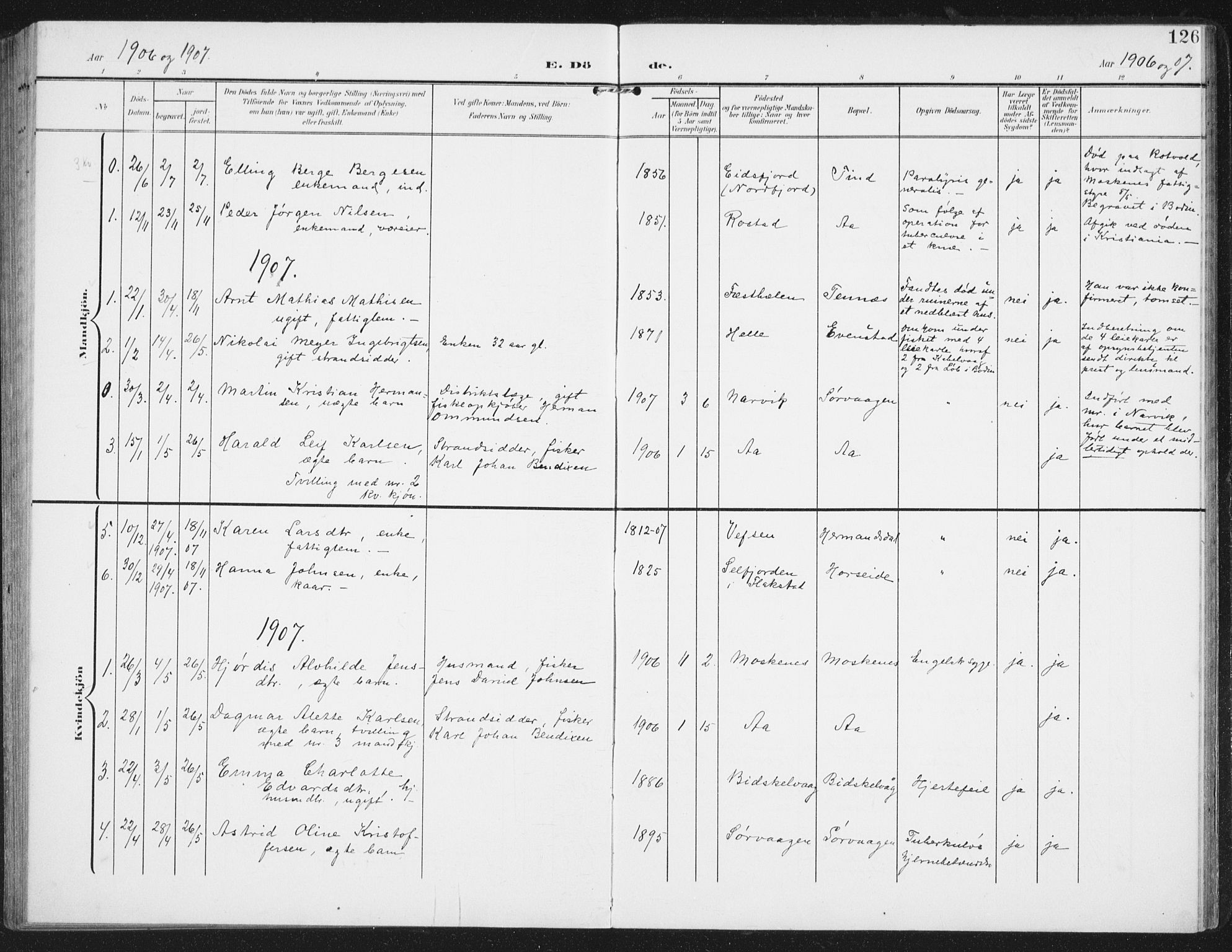 Ministerialprotokoller, klokkerbøker og fødselsregistre - Nordland, AV/SAT-A-1459/886/L1221: Parish register (official) no. 886A03, 1903-1913, p. 126