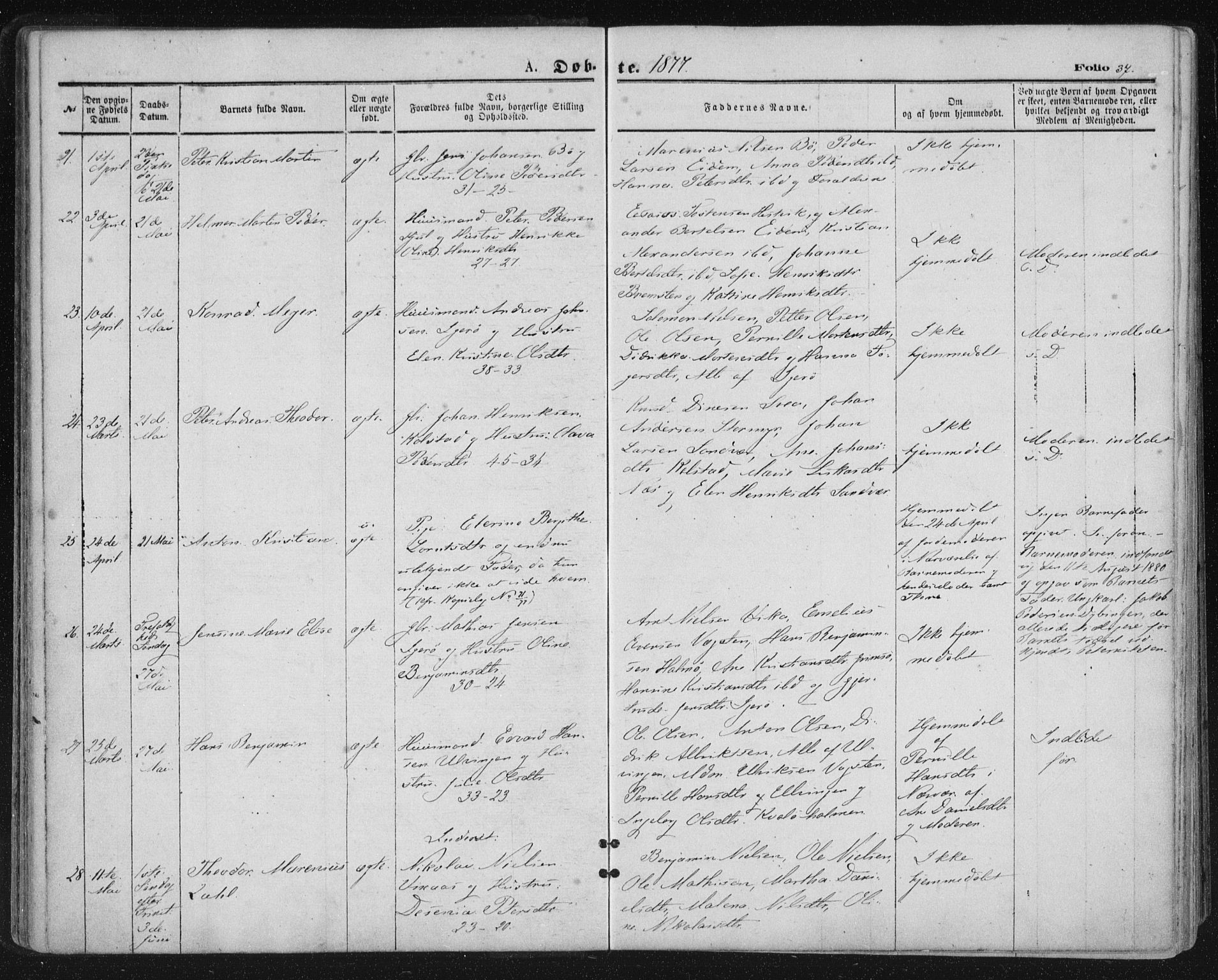 Ministerialprotokoller, klokkerbøker og fødselsregistre - Nordland, AV/SAT-A-1459/816/L0241: Parish register (official) no. 816A07, 1870-1885, p. 37