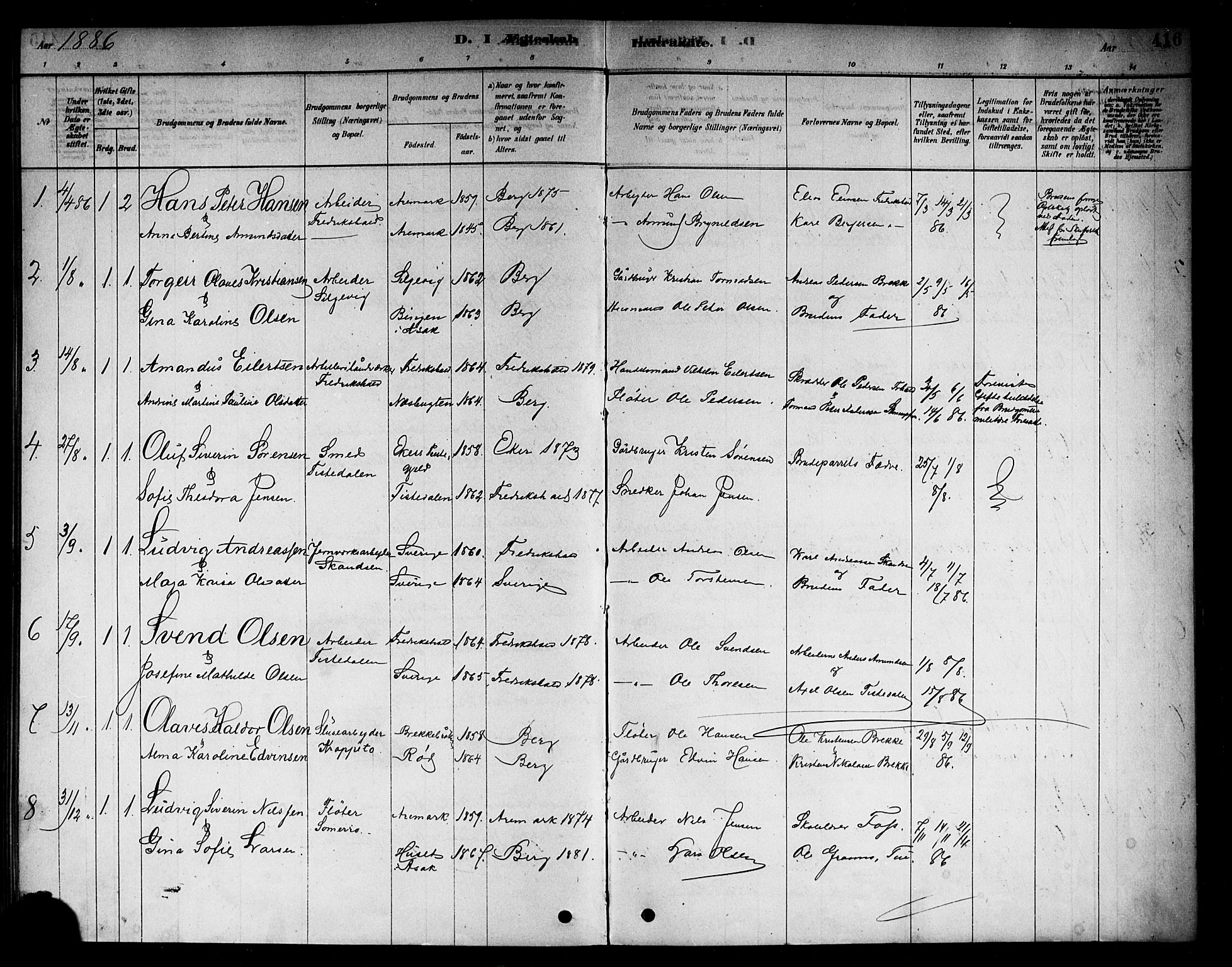 Berg prestekontor Kirkebøker, AV/SAO-A-10902/F/Fb/L0001: Parish register (official) no. II 1, 1878-1887, p. 416