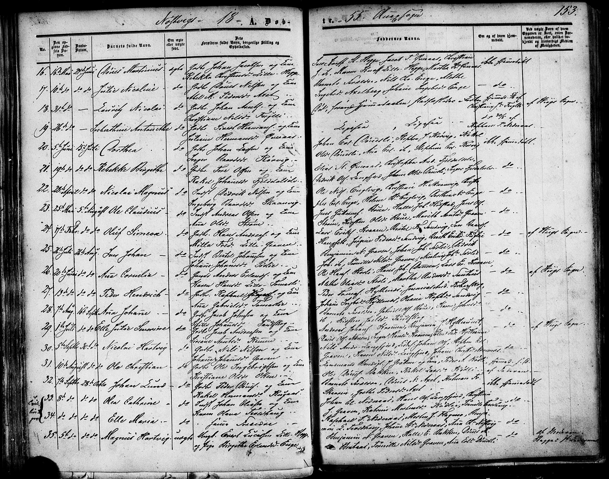 Ministerialprotokoller, klokkerbøker og fødselsregistre - Nordland, SAT/A-1459/814/L0224: Parish register (official) no. 814A05, 1834-1874, p. 153b