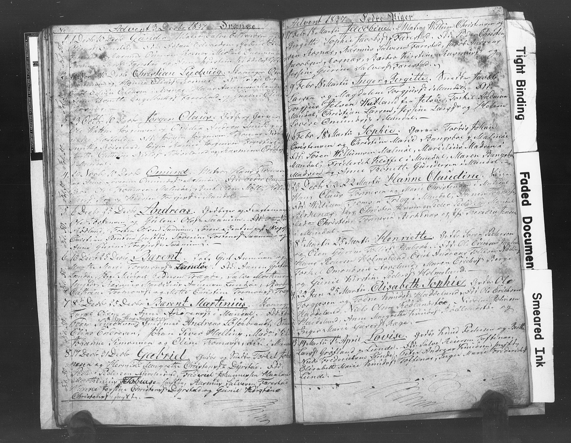 Mandal sokneprestkontor, SAK/1111-0030/F/Fb/Fba/L0003: Parish register (copy) no. B 1C, 1834-1838, p. 22