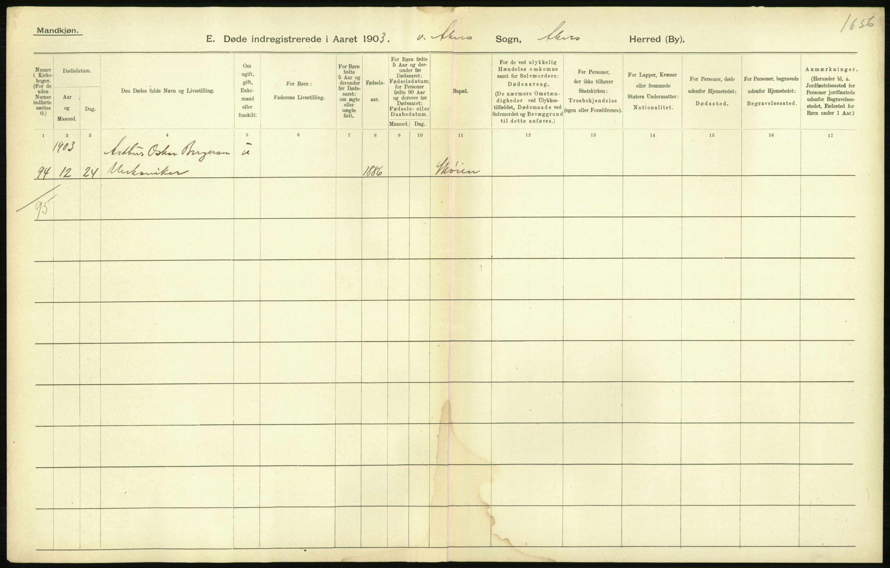 Statistisk sentralbyrå, Sosiodemografiske emner, Befolkning, AV/RA-S-2228/D/Df/Dfa/Dfaa/L0002: Akershus amt: Fødte, gifte, døde, 1903, p. 536