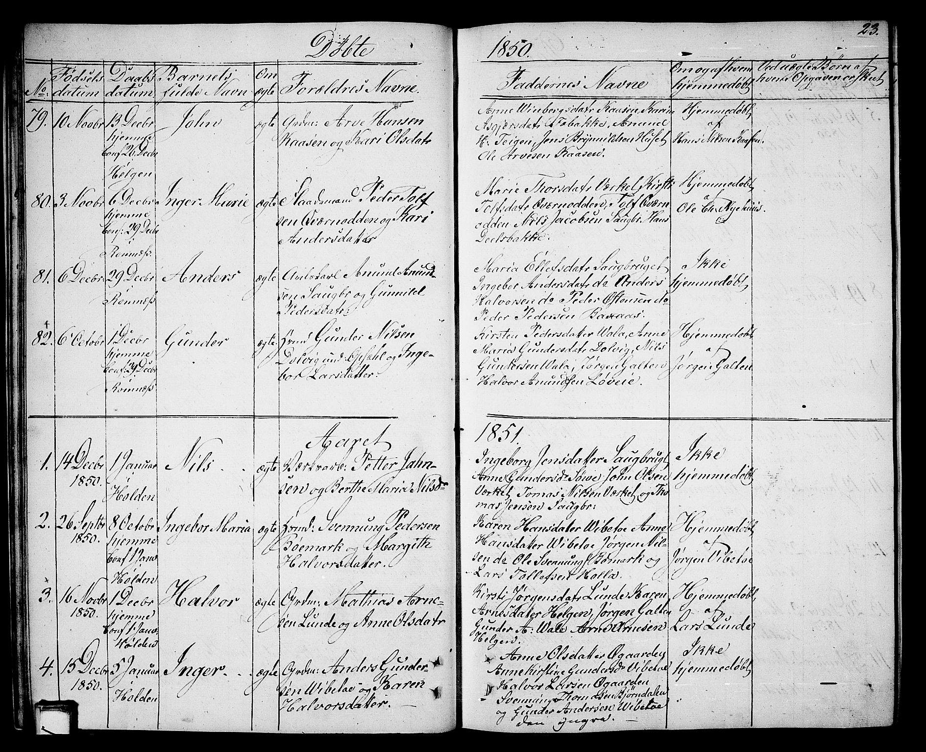 Holla kirkebøker, SAKO/A-272/G/Ga/L0003: Parish register (copy) no. I 3, 1849-1866, p. 23