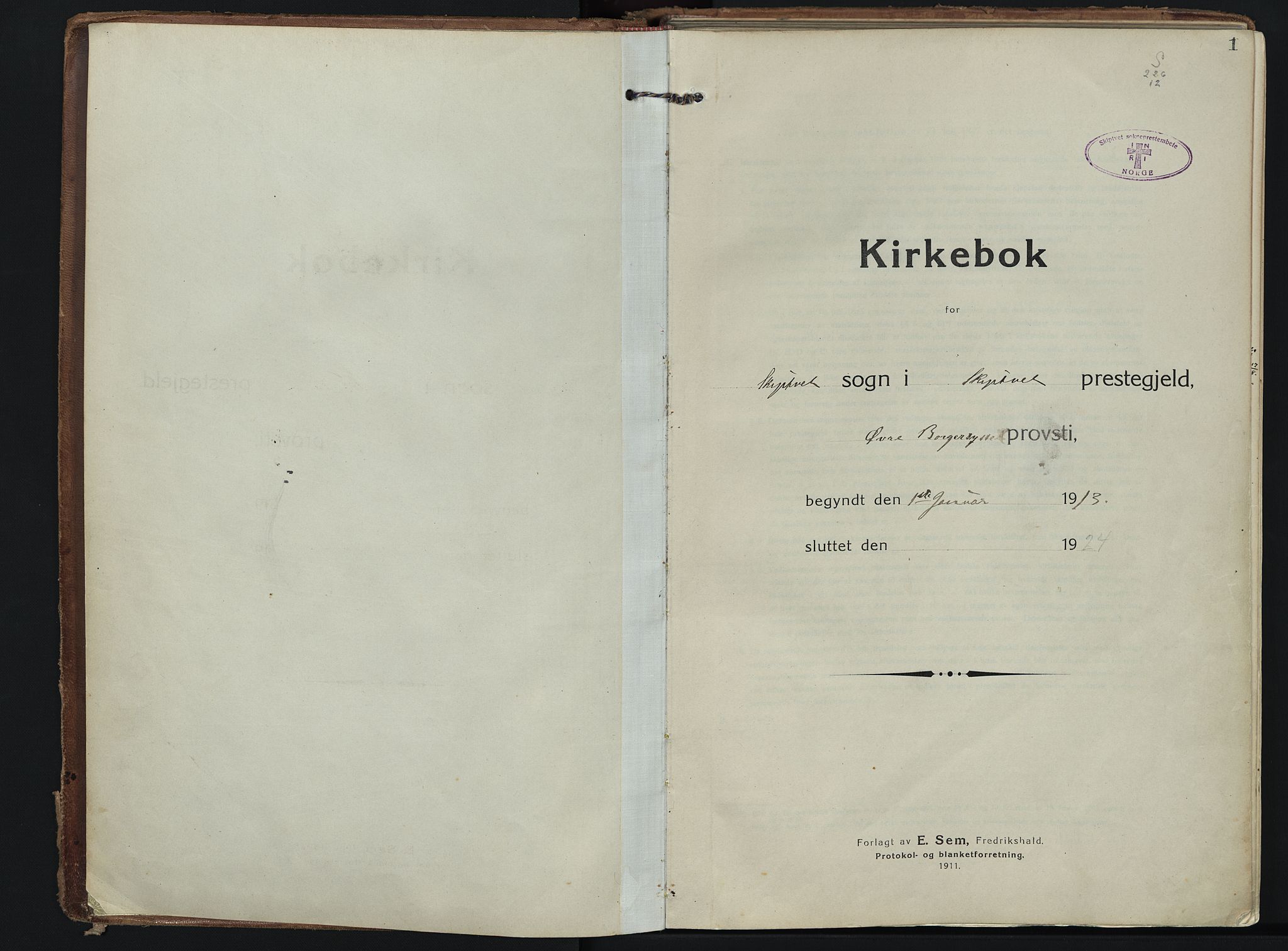 Skiptvet prestekontor Kirkebøker, AV/SAO-A-20009/F/Fa/L0012: Parish register (official) no. 12, 1913-1924, p. 1