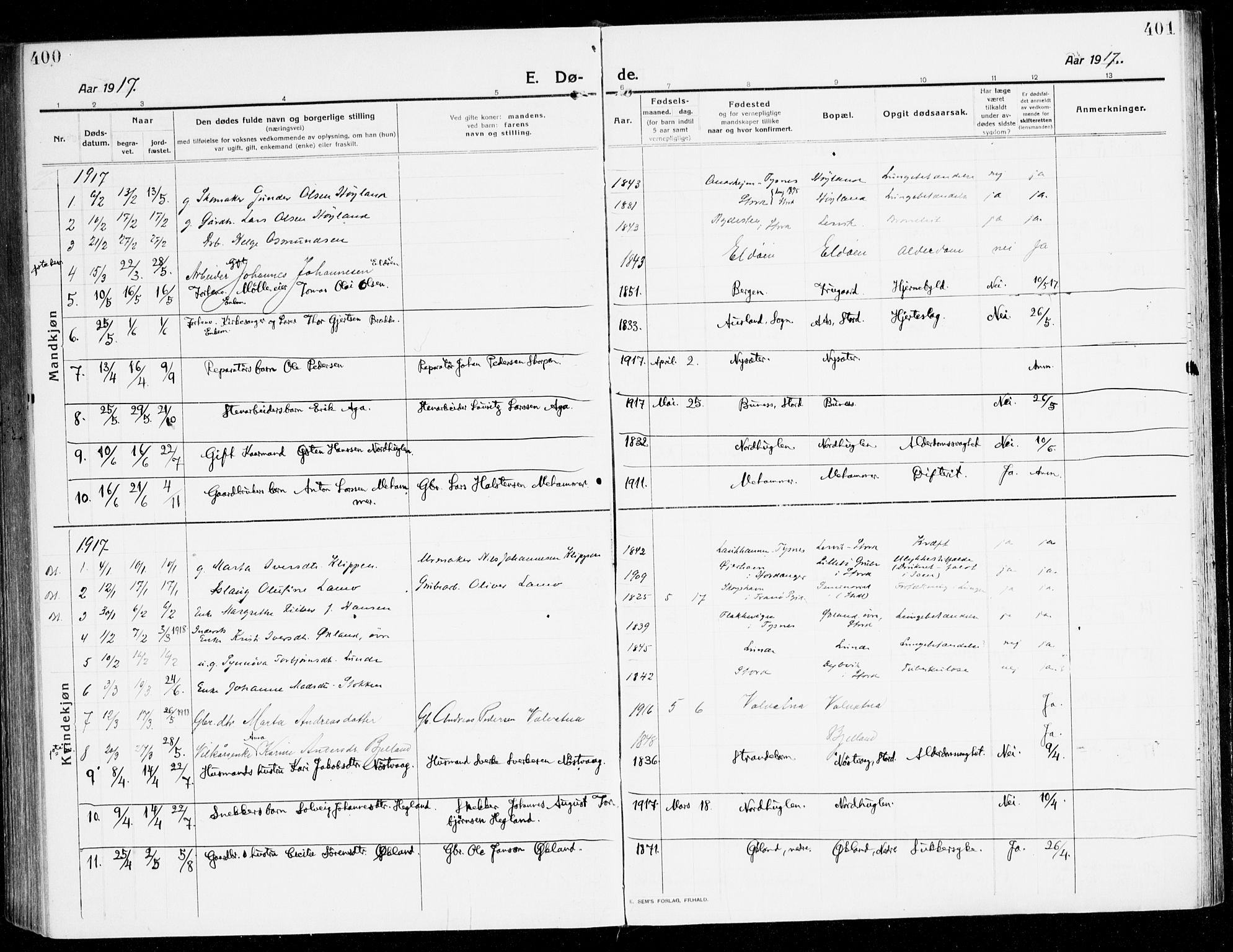 Stord sokneprestembete, SAB/A-78201/H/Haa: Parish register (official) no. B 3, 1913-1925, p. 400-401