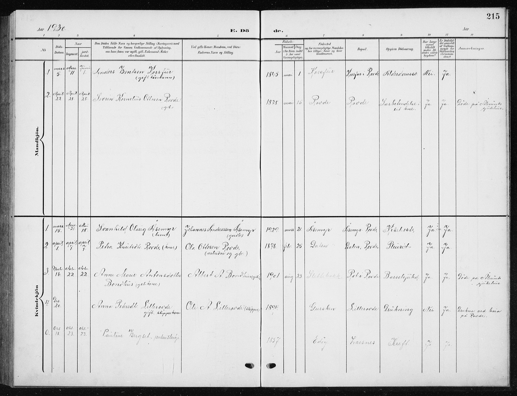 Ministerialprotokoller, klokkerbøker og fødselsregistre - Møre og Romsdal, AV/SAT-A-1454/504/L0061: Parish register (copy) no. 504C03, 1902-1940, p. 215