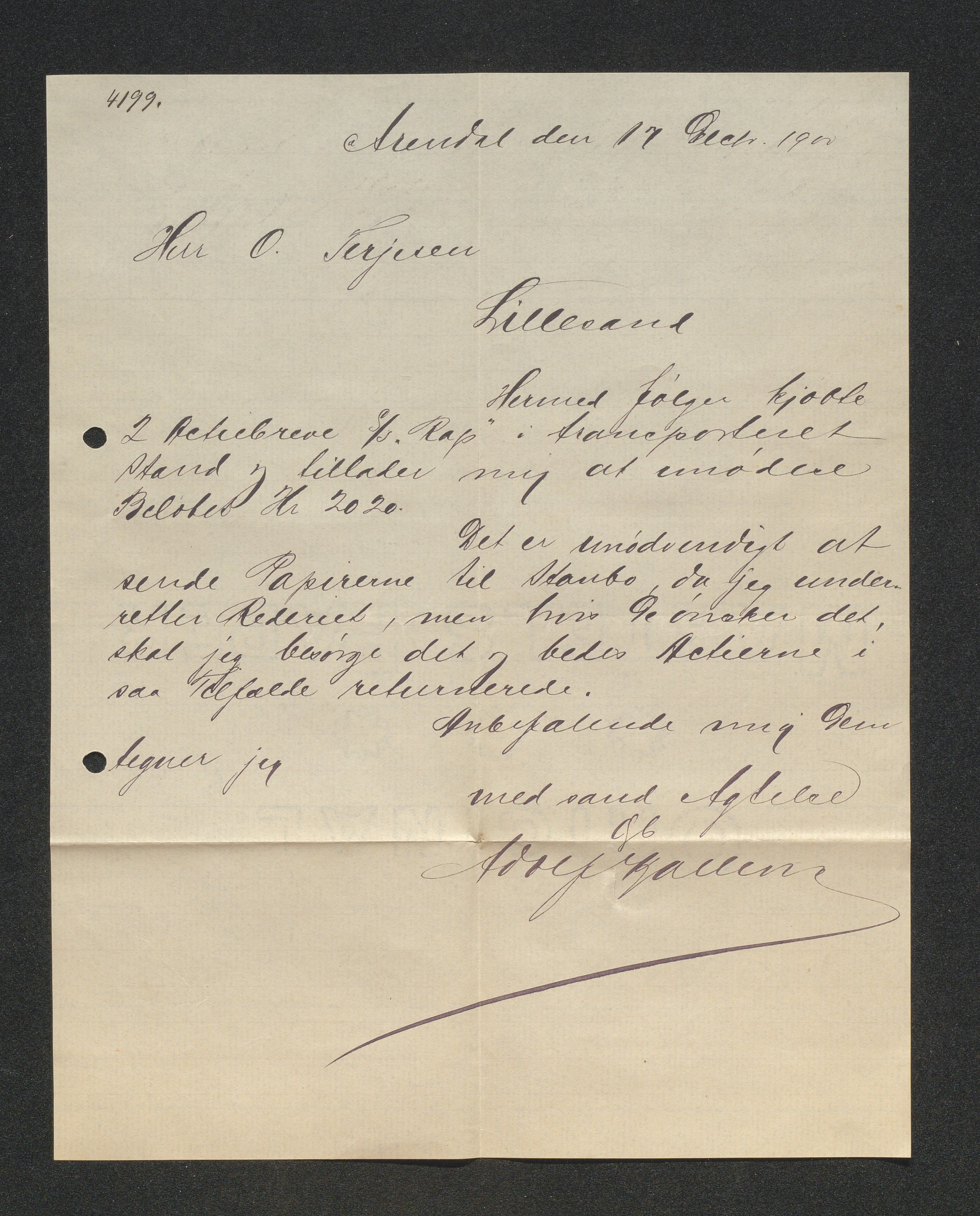 O. Terjesens rederi, AAKS/PA-2525/E/E01/L0008: Korrespondanse, 1900-1901