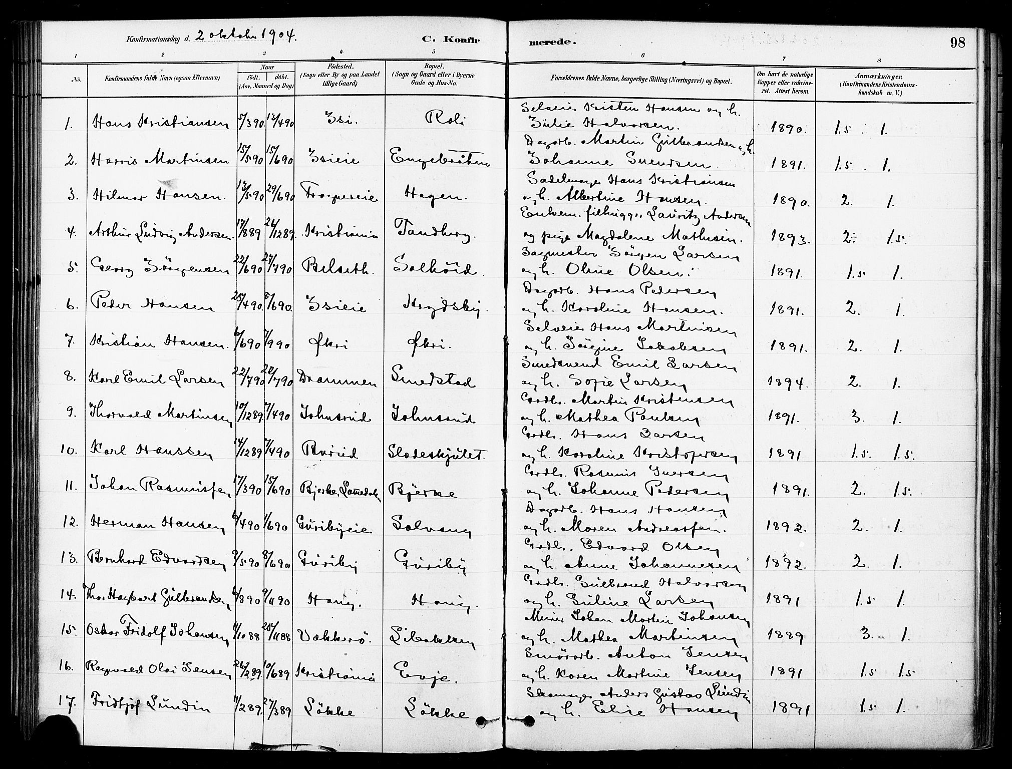 Asker prestekontor Kirkebøker, SAO/A-10256a/F/Fb/L0002: Parish register (official) no. II 2, 1879-1921, p. 98