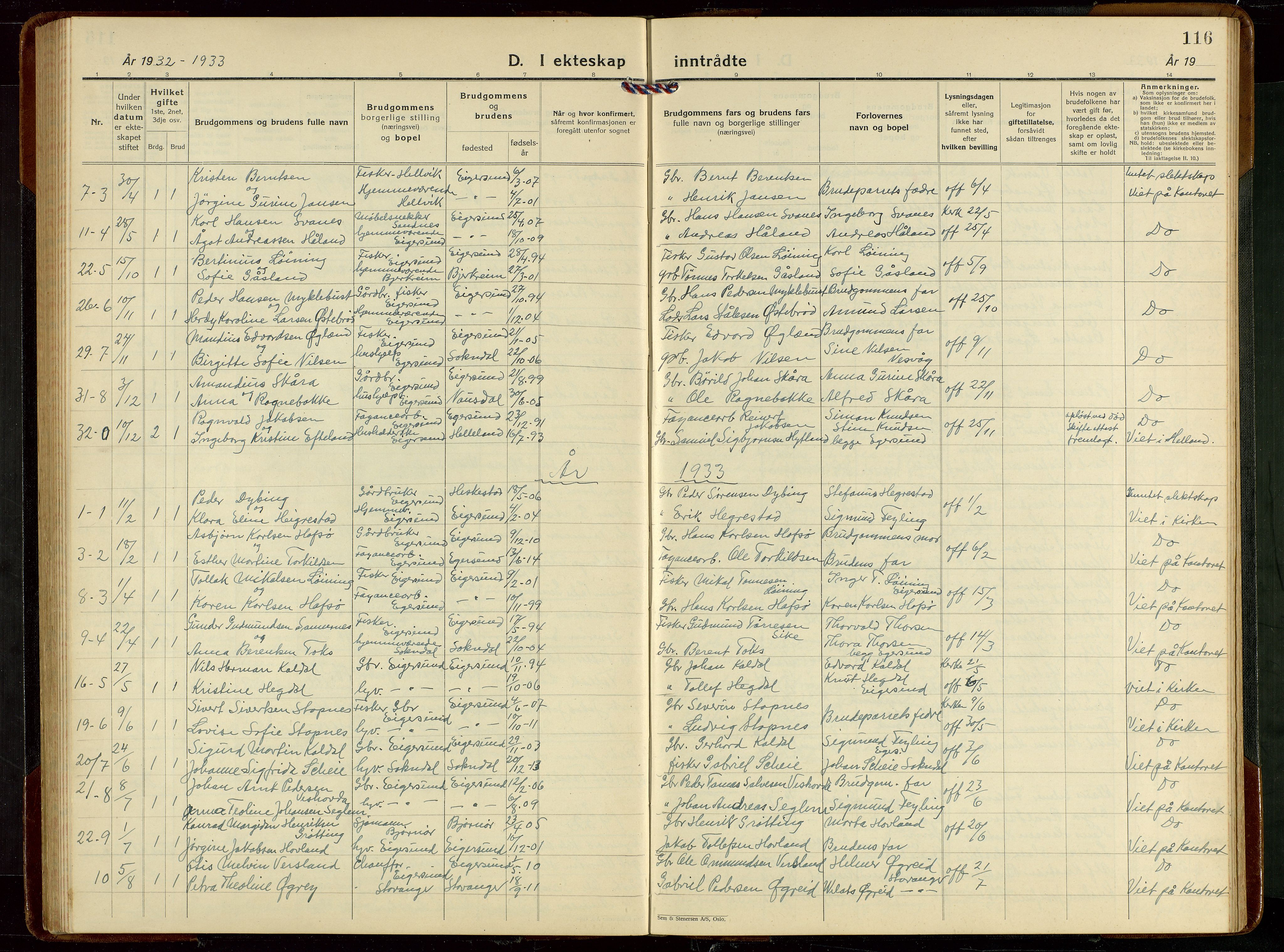 Eigersund sokneprestkontor, SAST/A-101807/S09/L0013: Parish register (copy) no. B 13, 1931-1949, p. 116