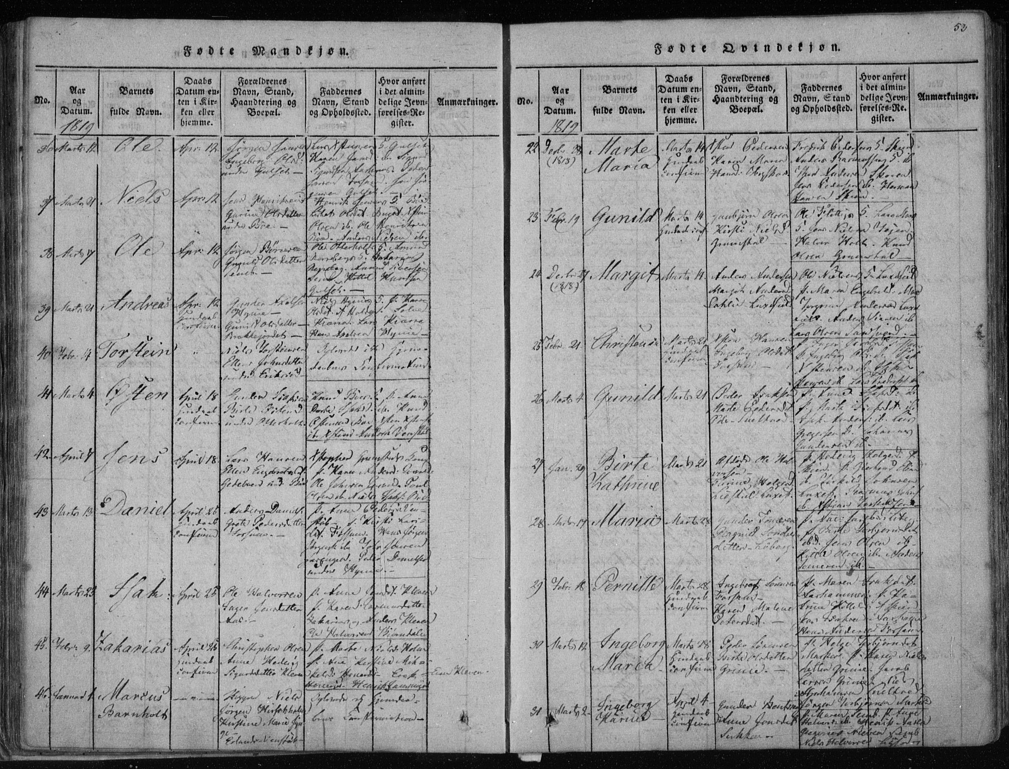 Gjerpen kirkebøker, SAKO/A-265/F/Fa/L0004: Parish register (official) no. I 4, 1814-1823, p. 53