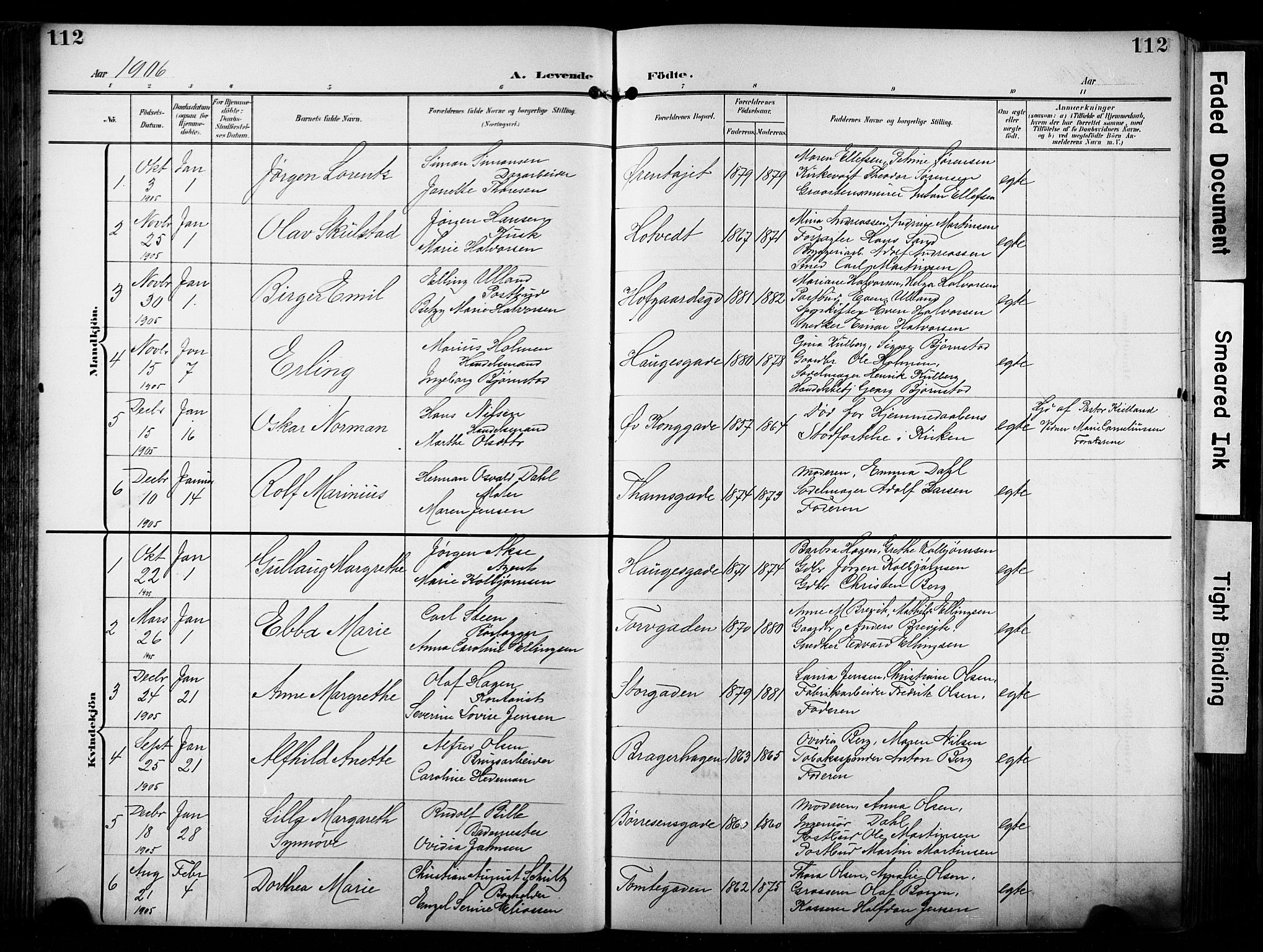 Bragernes kirkebøker, SAKO/A-6/F/Fb/L0009: Parish register (official) no. II 9, 1902-1911, p. 112