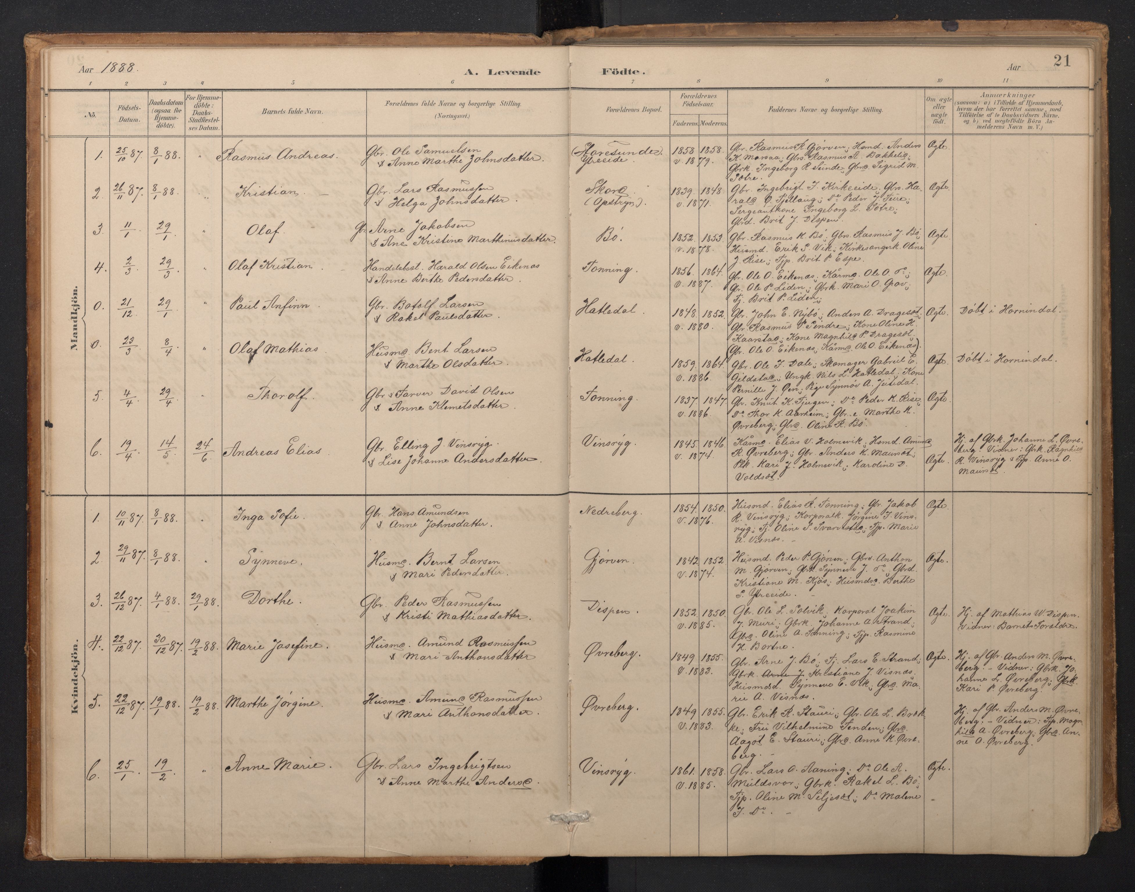 Stryn Sokneprestembete, SAB/A-82501: Parish register (copy) no. A 2, 1883-1905, p. 20b-21a