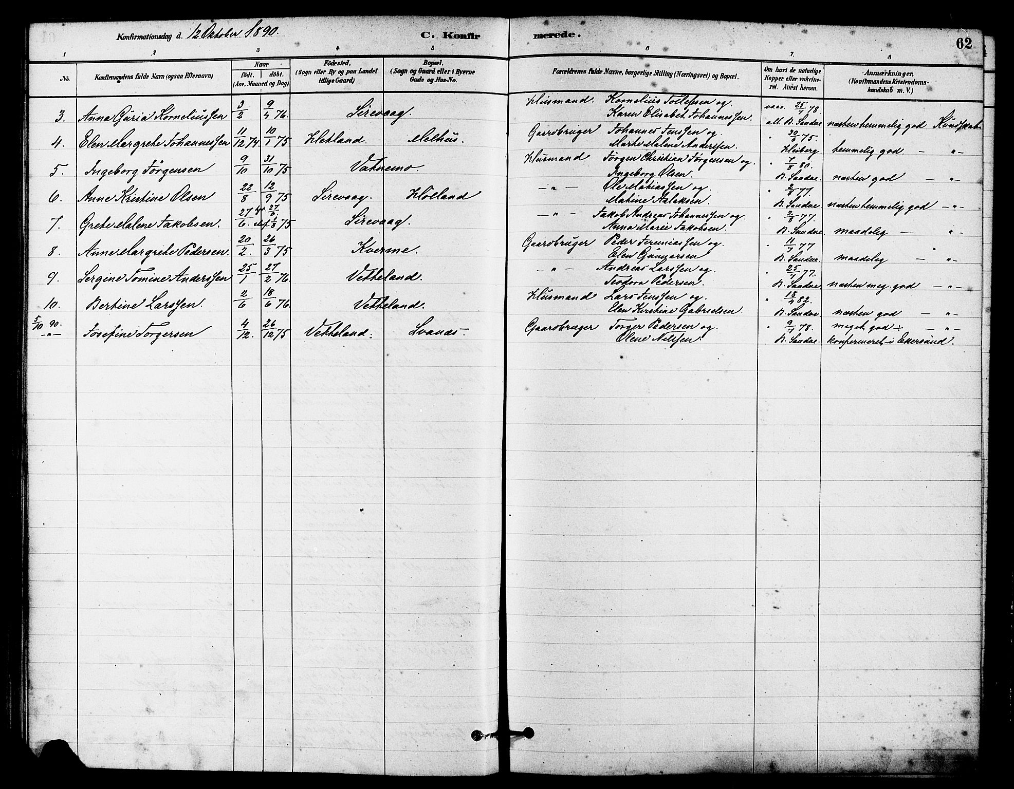 Eigersund sokneprestkontor, AV/SAST-A-101807/S08/L0016: Parish register (official) no. A 16, 1879-1893, p. 62