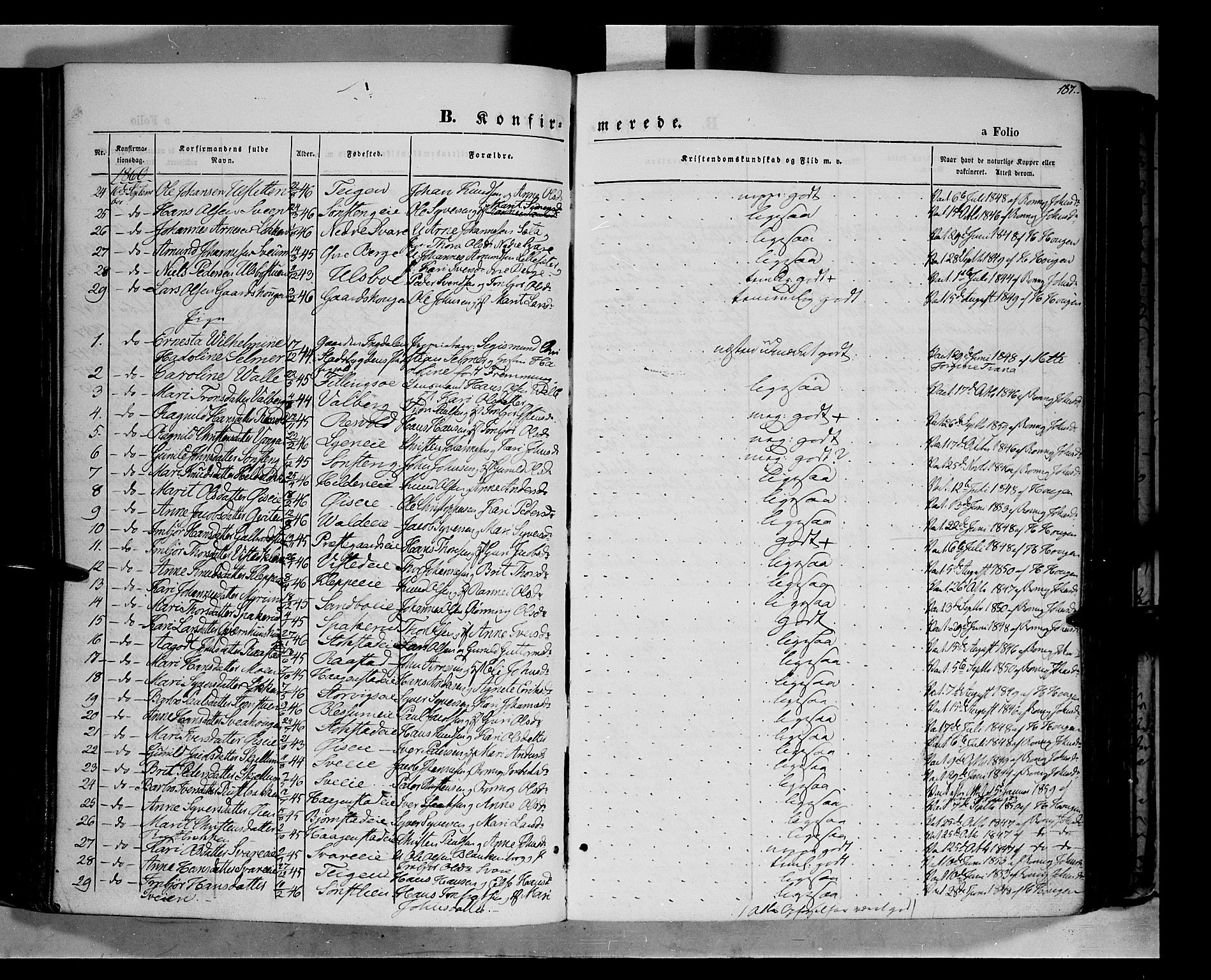 Vågå prestekontor, AV/SAH-PREST-076/H/Ha/Haa/L0006: Parish register (official) no. 6 /1, 1856-1872, p. 187