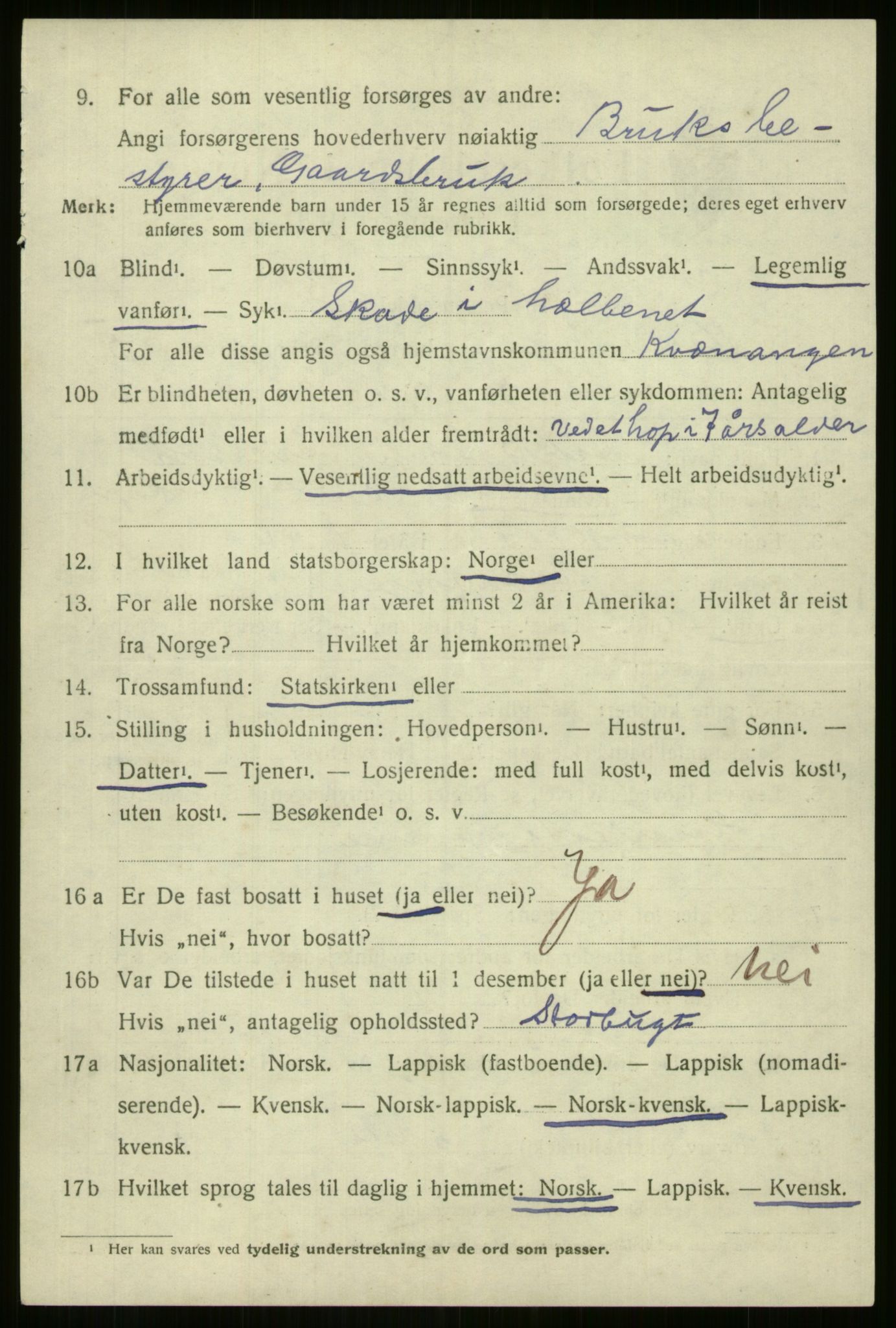 SATØ, 1920 census for Kvænangen, 1920, p. 3091