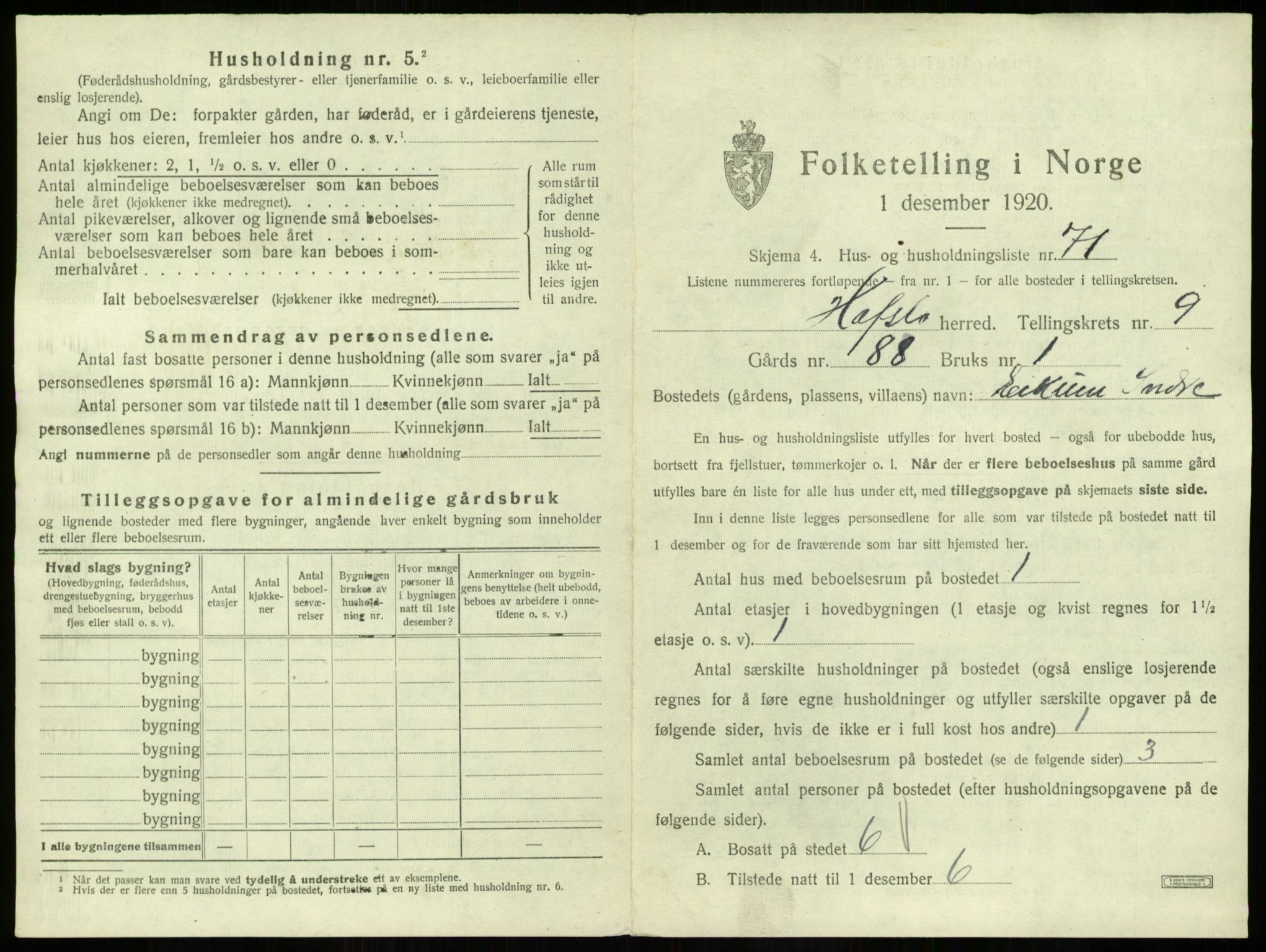 SAB, 1920 census for Hafslo, 1920, p. 1140