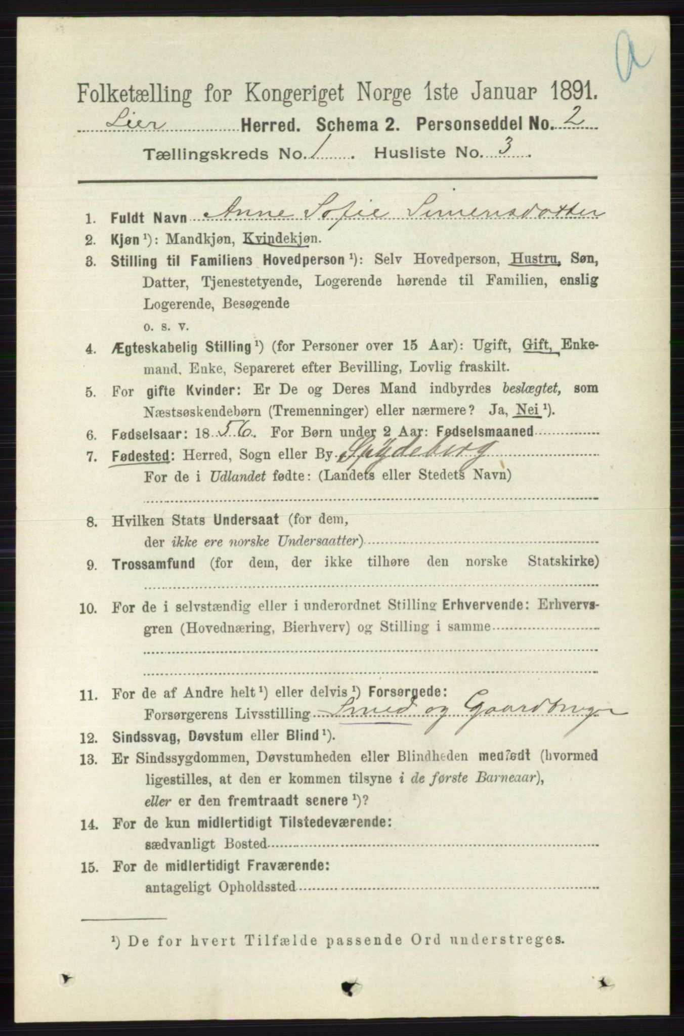 RA, 1891 census for 0626 Lier, 1891, p. 192