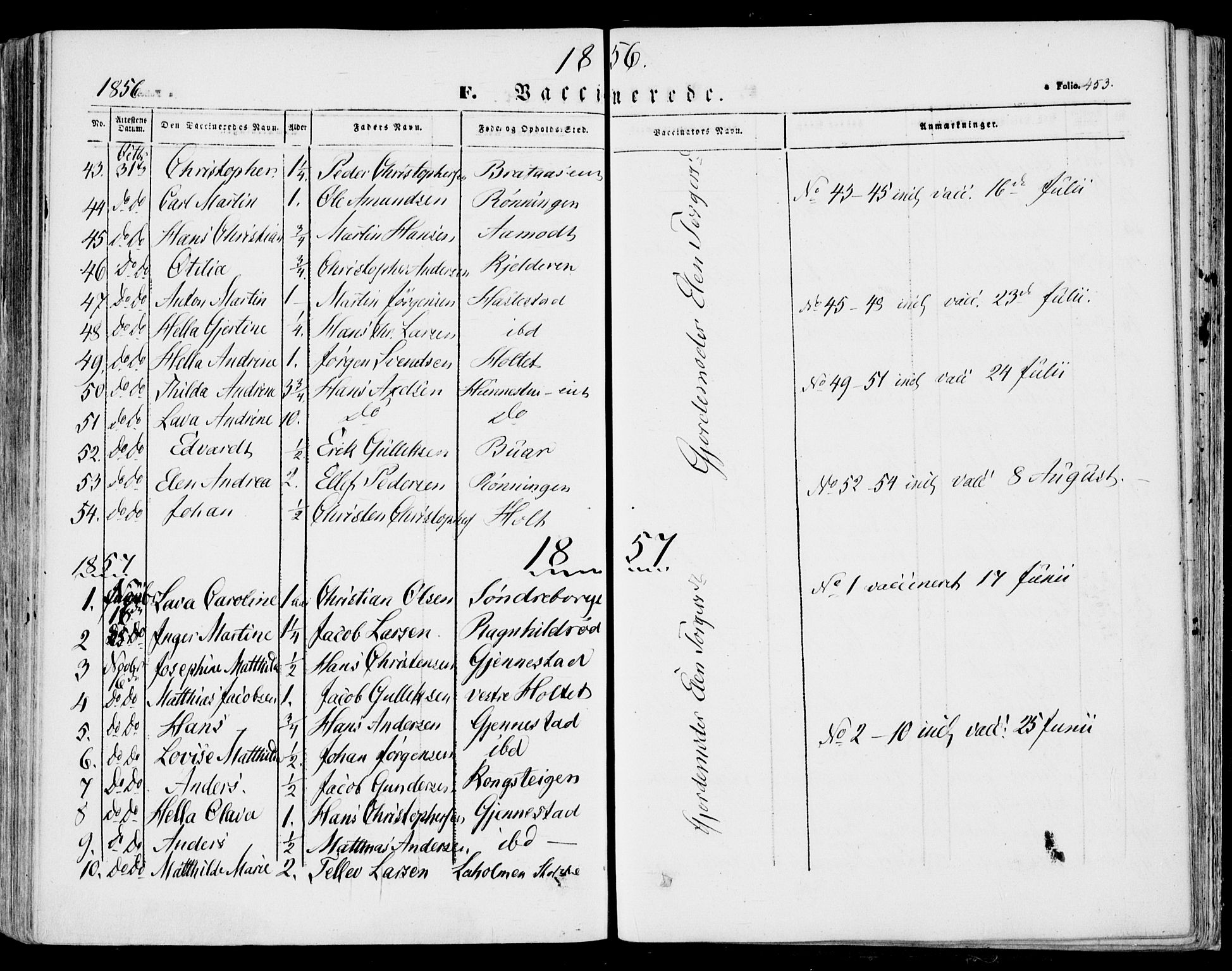Stokke kirkebøker, SAKO/A-320/F/Fa/L0007: Parish register (official) no. I 7, 1844-1857, p. 453