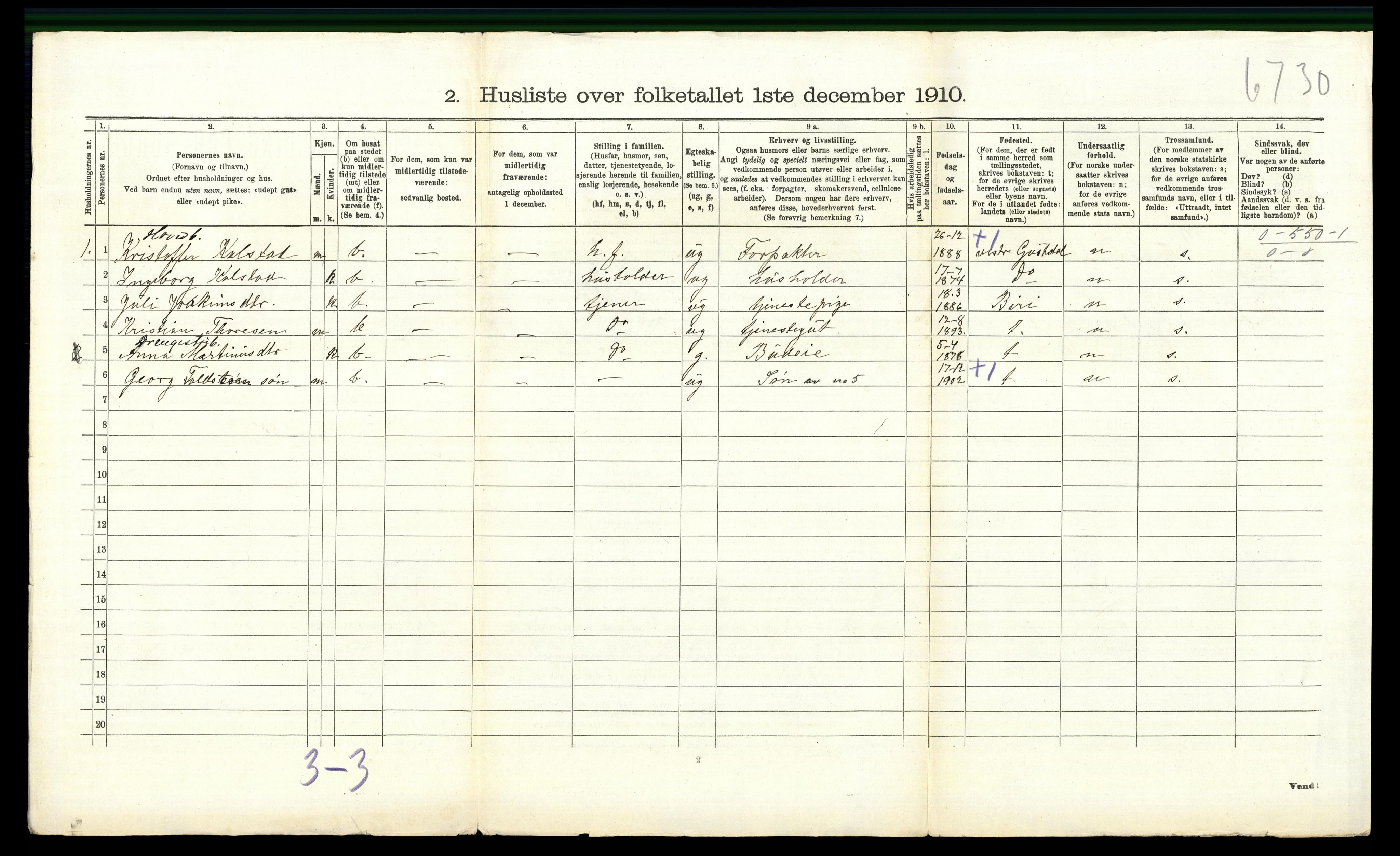 RA, 1910 census for Biri, 1910, p. 830