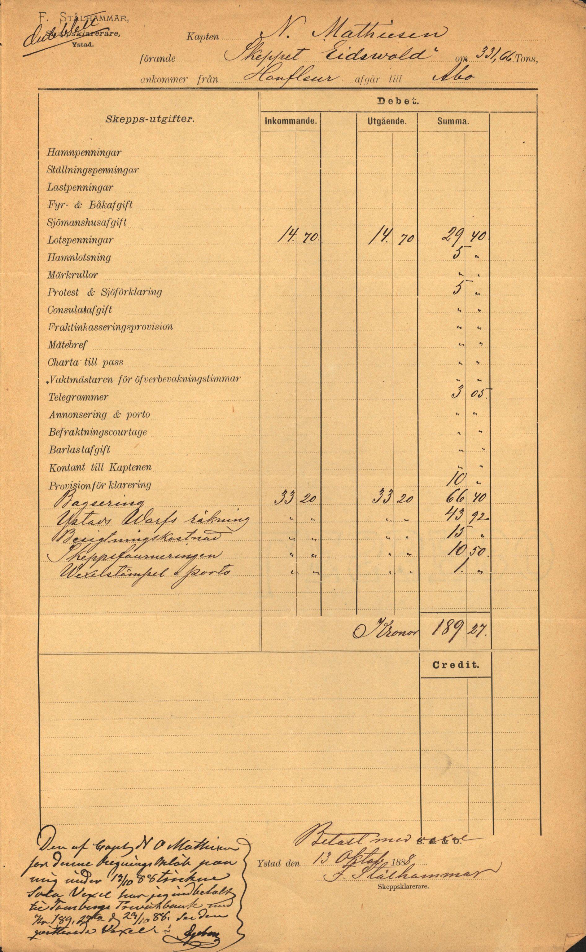 Pa 63 - Østlandske skibsassuranceforening, VEMU/A-1079/G/Ga/L0023/0004: Havaridokumenter / Petrus, Eimund, Eidsvold, Electra, Eliezer, Elise, 1888, p. 15