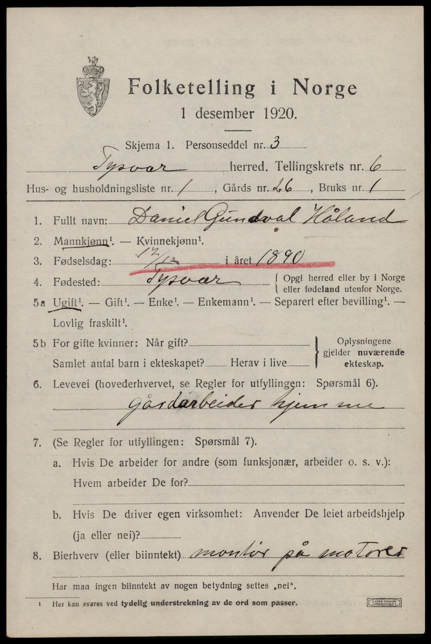 SAST, 1920 census for Tysvær, 1920, p. 2102