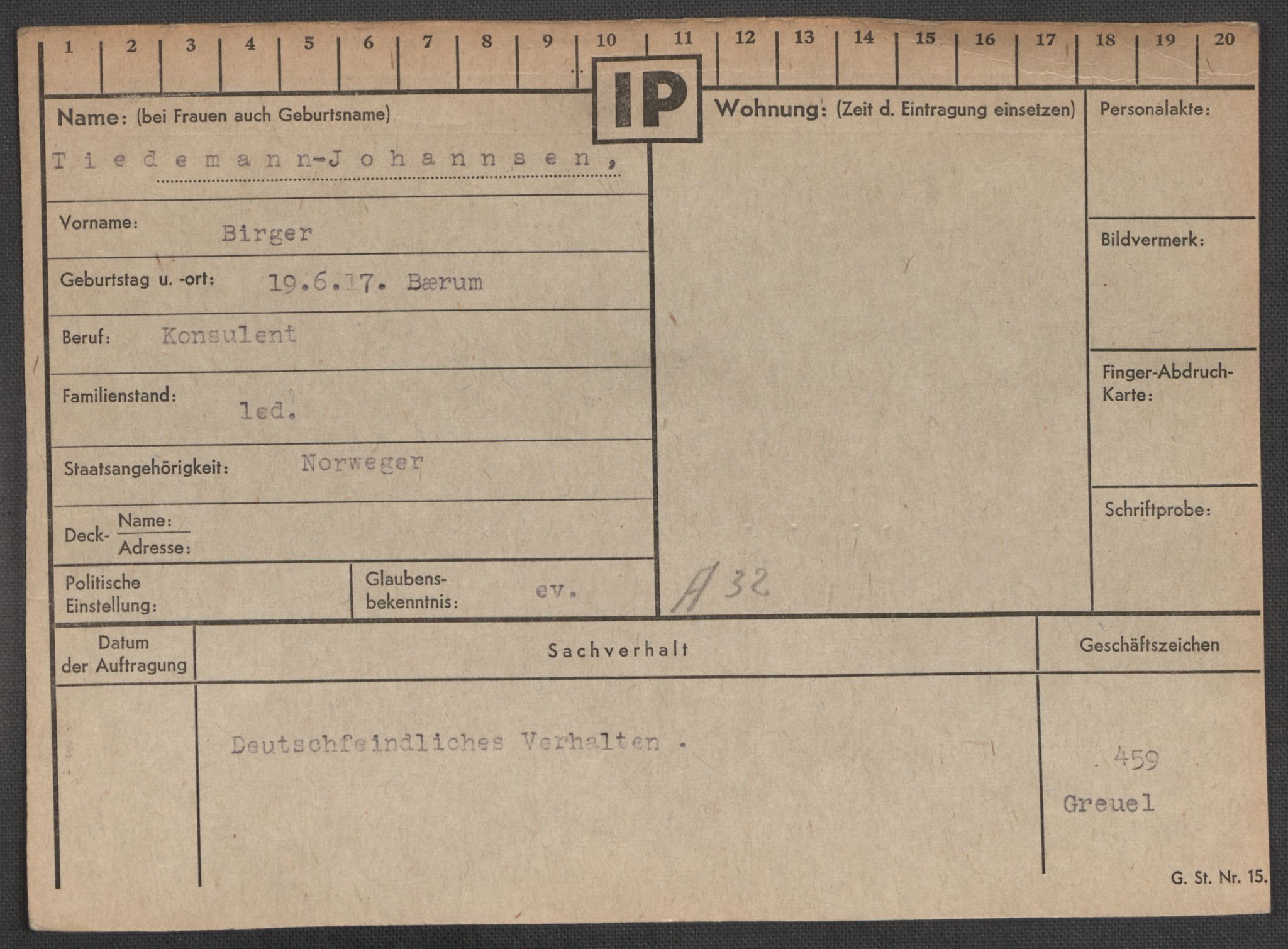 Befehlshaber der Sicherheitspolizei und des SD, AV/RA-RAFA-5969/E/Ea/Eaa/L0010: Register over norske fanger i Møllergata 19: Sø-Å, 1940-1945, p. 374