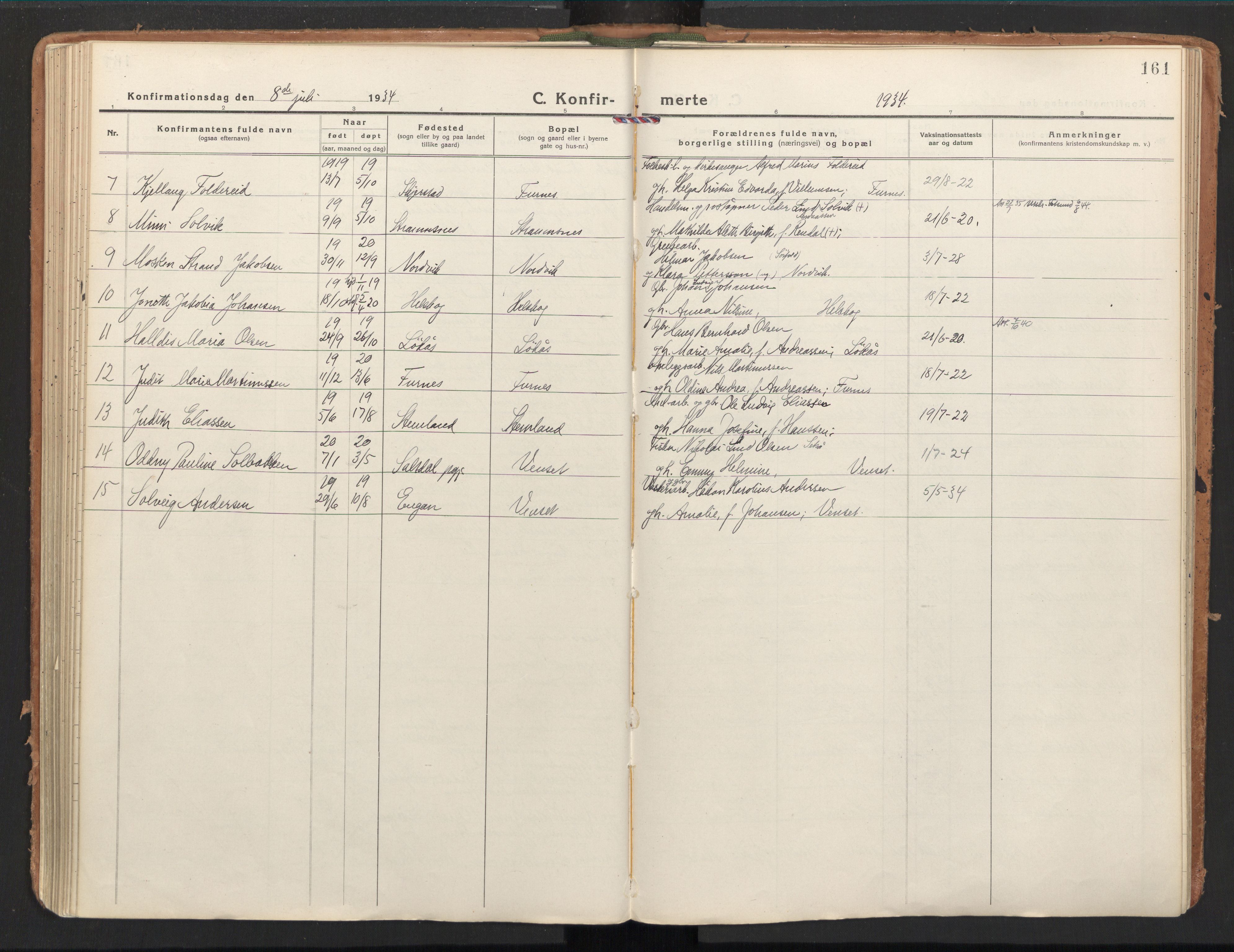 Ministerialprotokoller, klokkerbøker og fødselsregistre - Nordland, SAT/A-1459/851/L0725: Parish register (official) no. 851A02, 1922-1944, p. 161