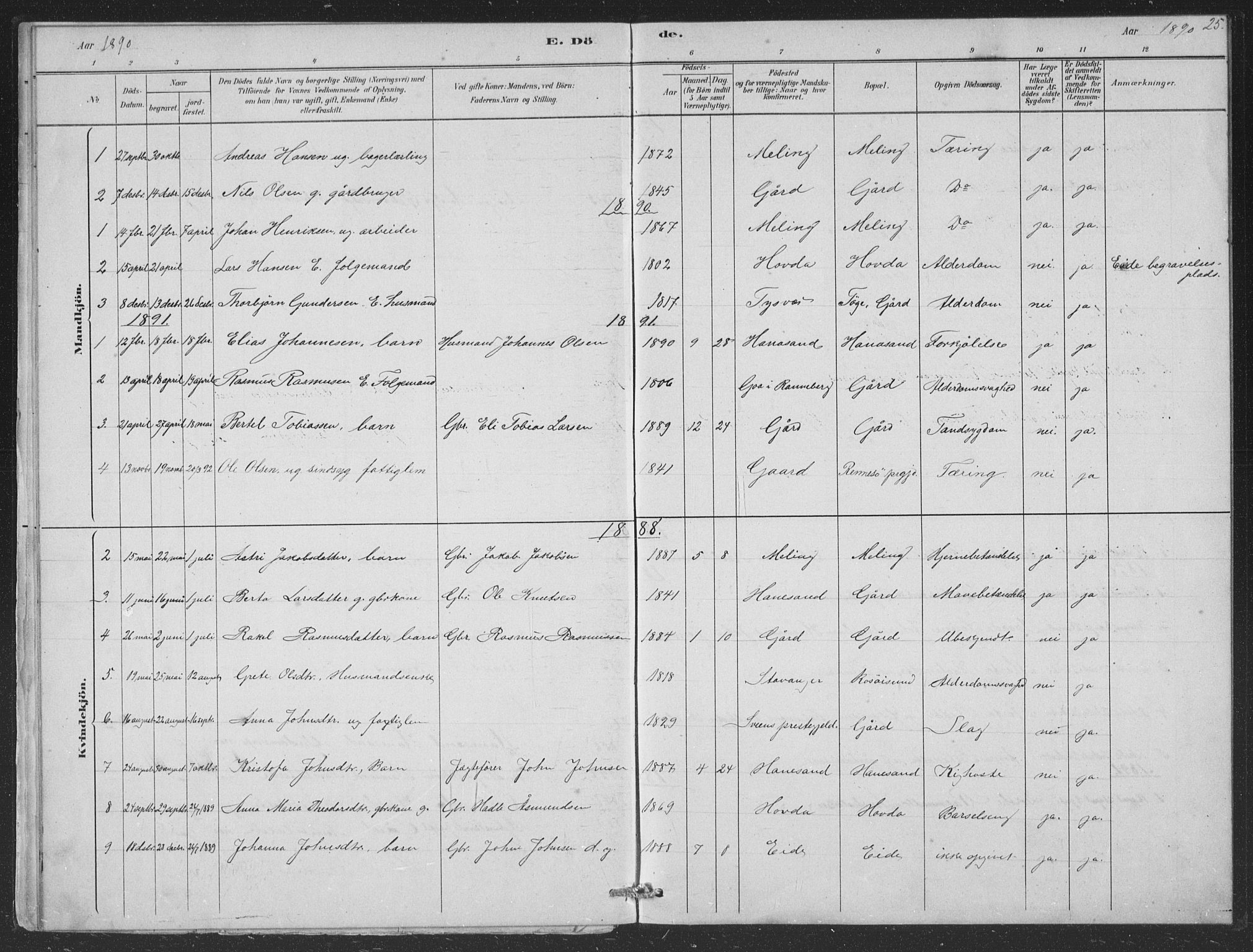 Finnøy sokneprestkontor, AV/SAST-A-101825/H/Ha/Hab/L0004: Parish register (copy) no. B 4, 1879-1892, p. 25