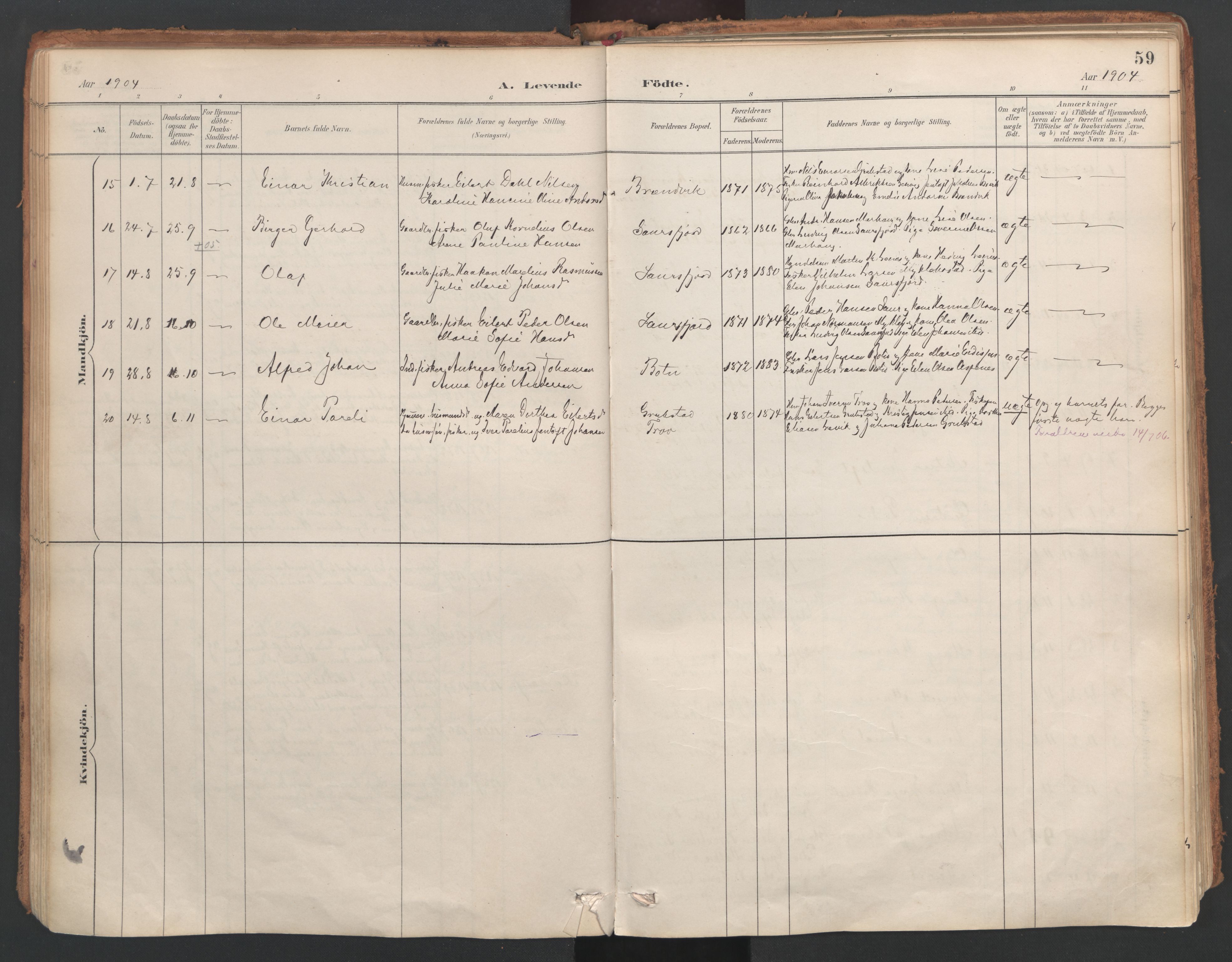 Ministerialprotokoller, klokkerbøker og fødselsregistre - Nordland, AV/SAT-A-1459/857/L0822: Parish register (official) no. 857A02, 1890-1917, p. 59