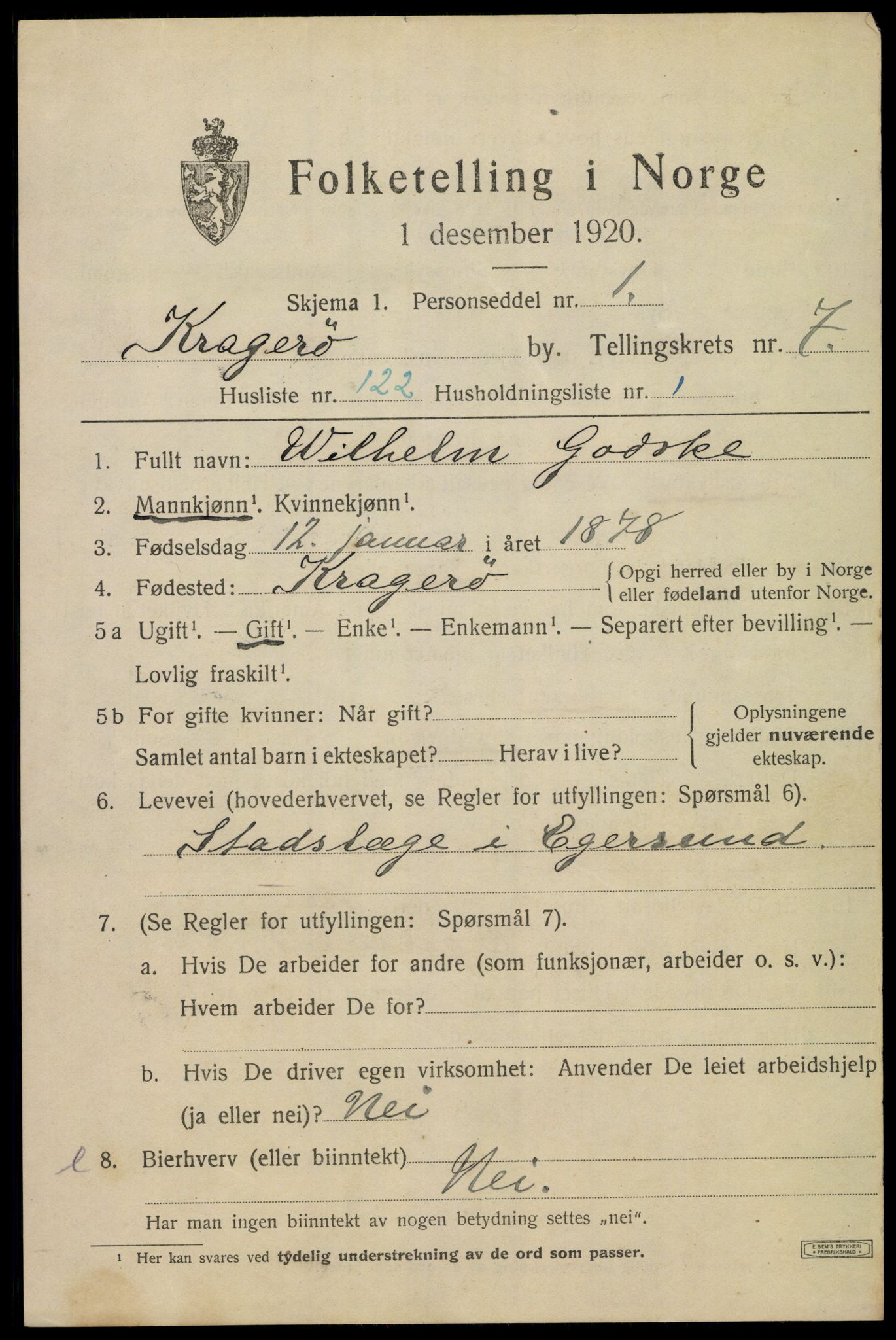 SAKO, 1920 census for Kragerø, 1920, p. 11093