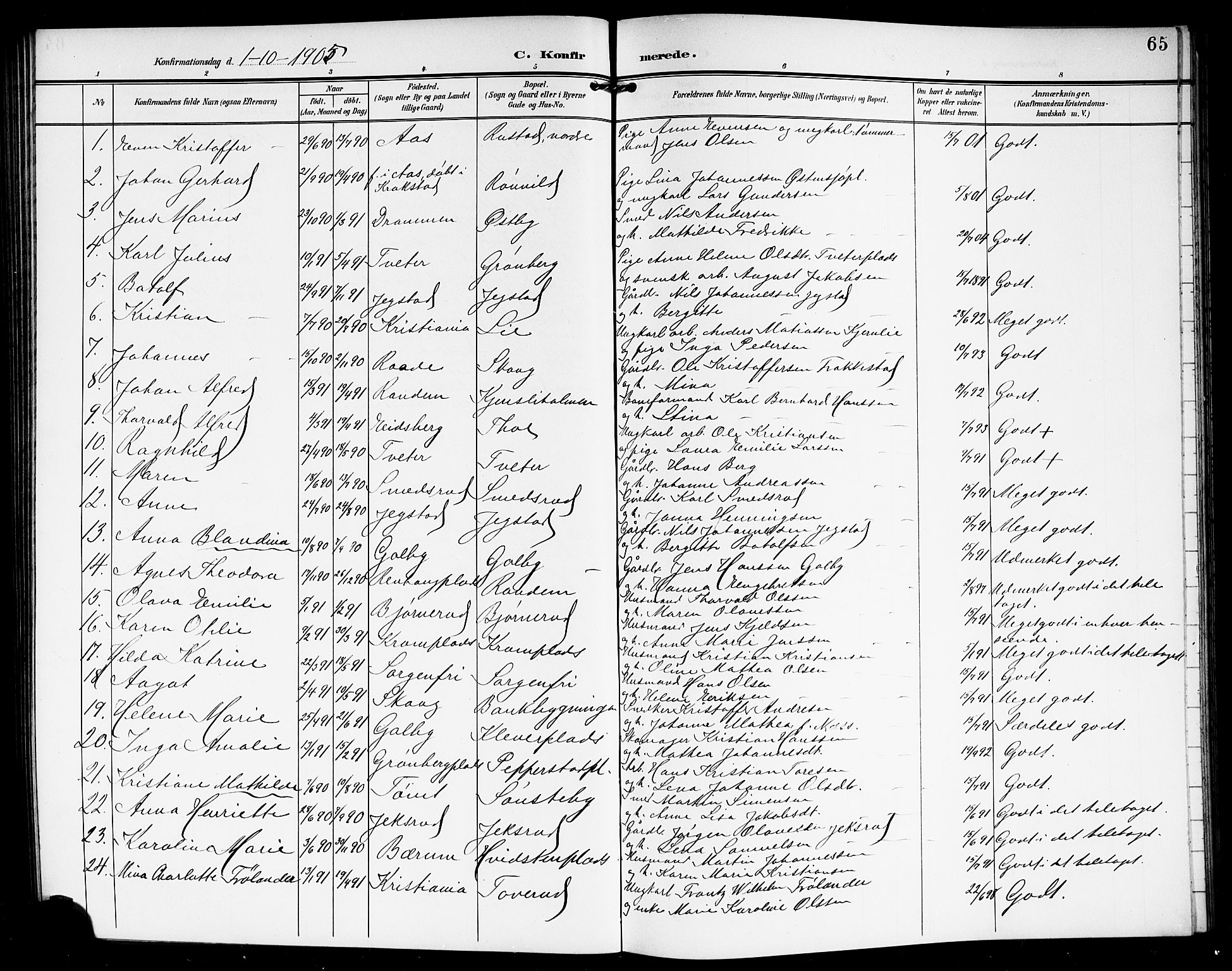 Vestby prestekontor Kirkebøker, SAO/A-10893/G/Ga/L0002: Parish register (copy) no. I 2, 1903-1916, p. 65