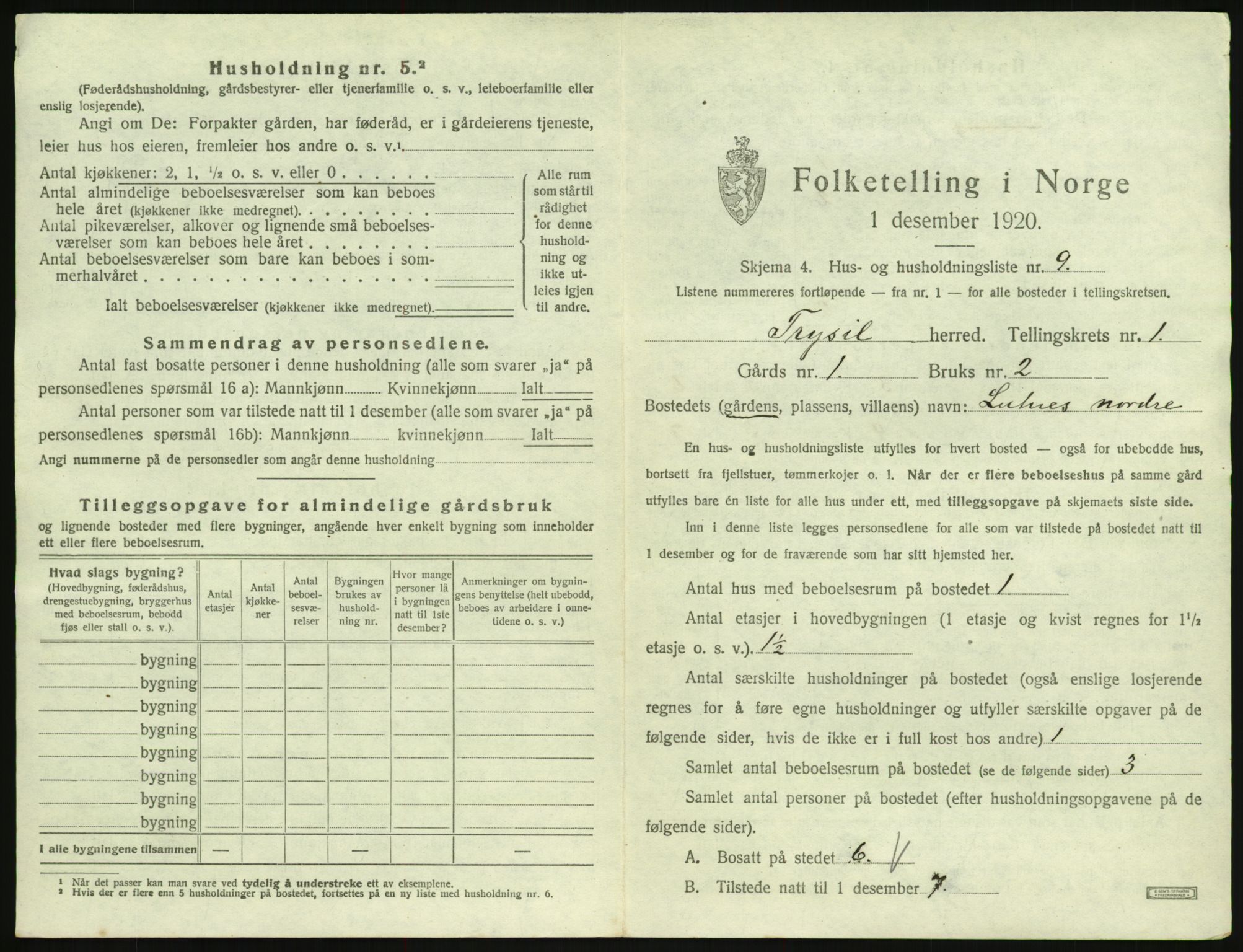 SAH, 1920 census for Trysil, 1920, p. 107