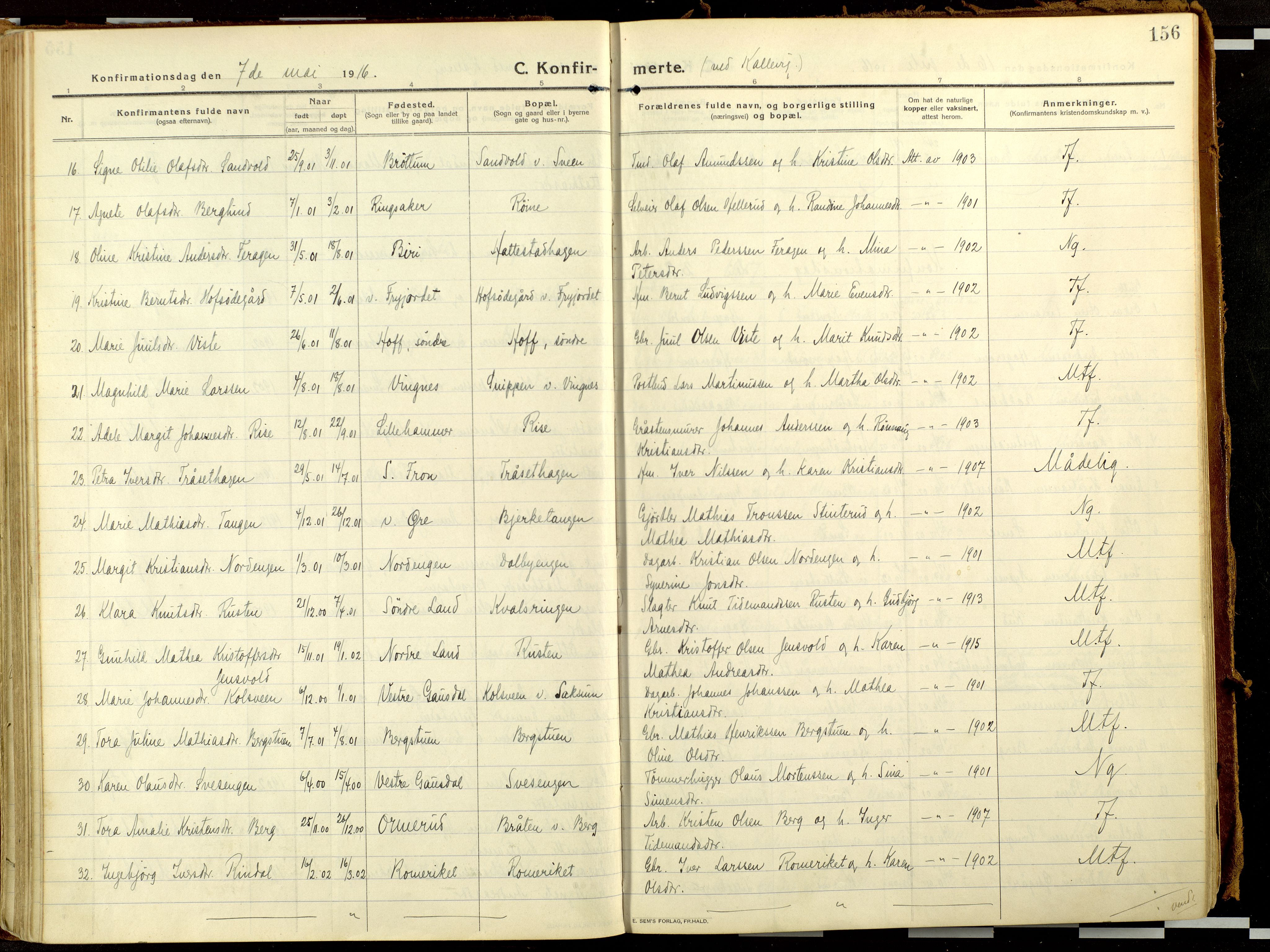 Fåberg prestekontor, AV/SAH-PREST-086/H/Ha/Haa/L0013: Parish register (official) no. 13, 1913-1928, p. 156