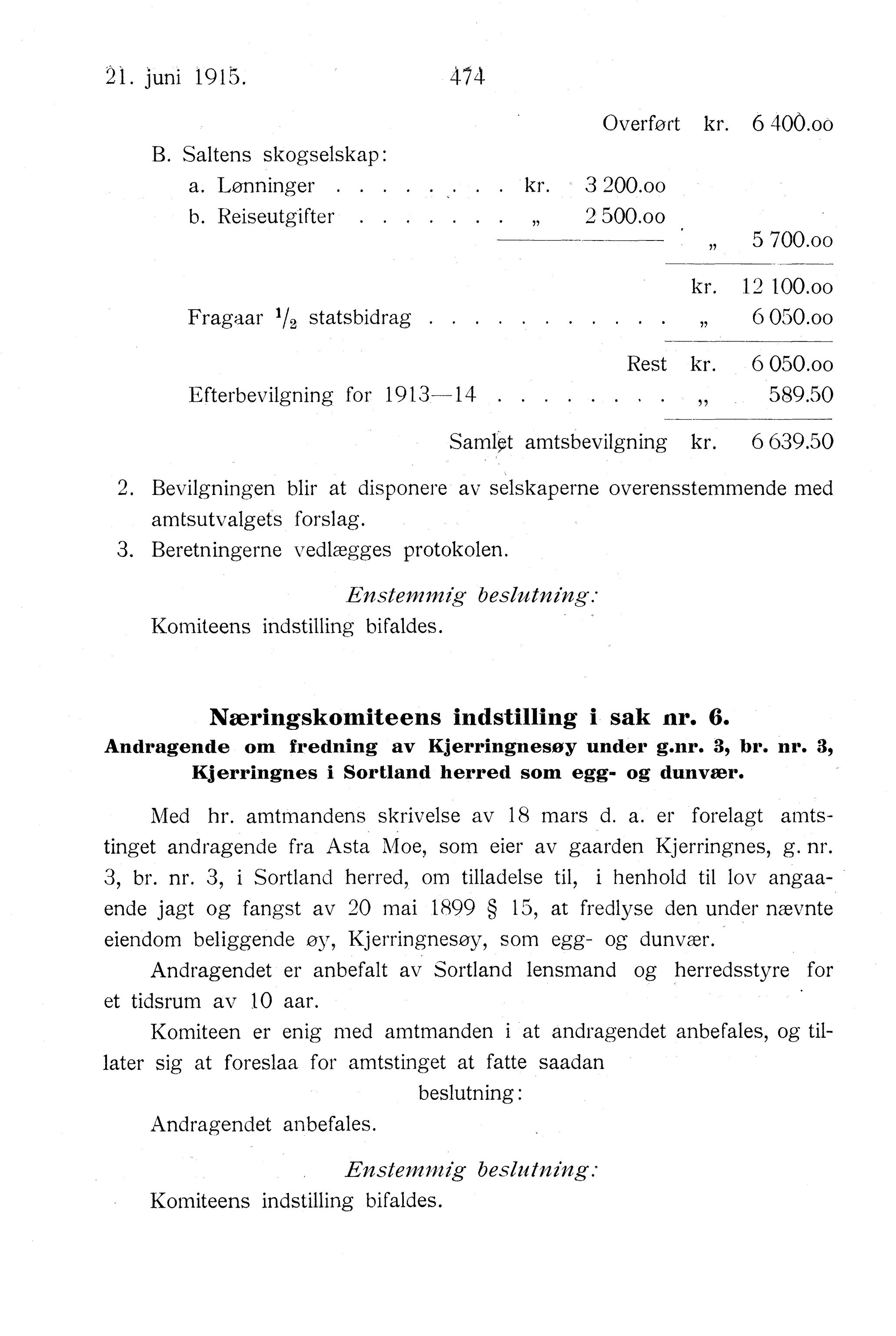 Nordland Fylkeskommune. Fylkestinget, AIN/NFK-17/176/A/Ac/L0038: Fylkestingsforhandlinger 1915, 1915