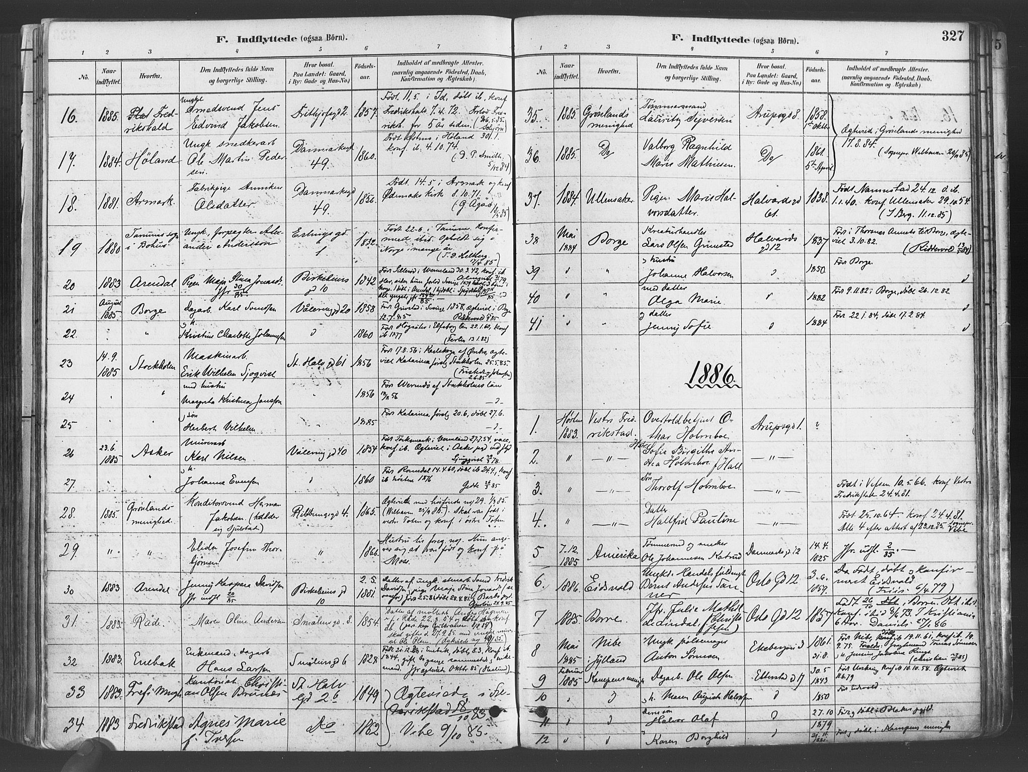 Gamlebyen prestekontor Kirkebøker, SAO/A-10884/F/Fa/L0006: Parish register (official) no. 6, 1881-1890, p. 327