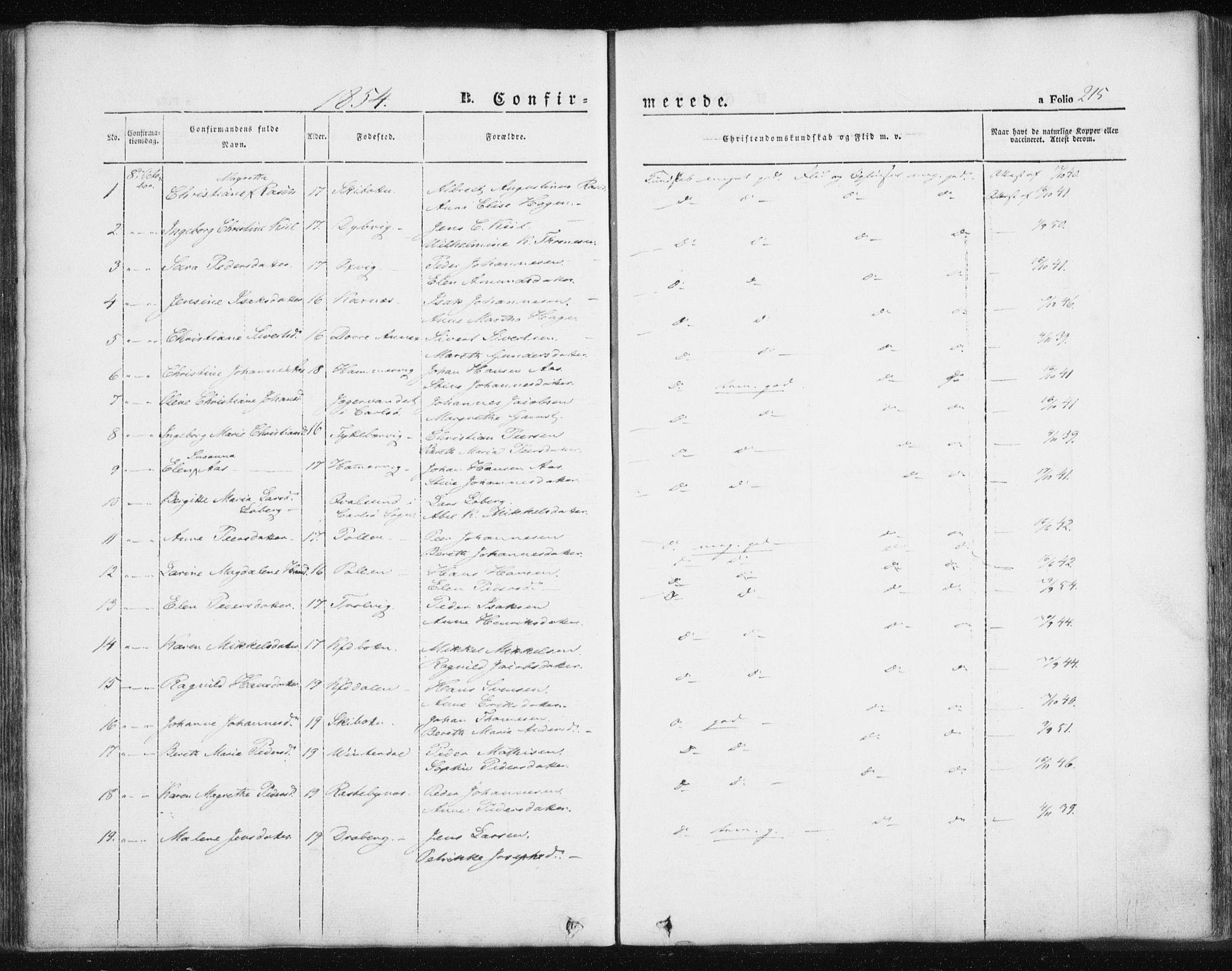 Lyngen sokneprestembete, AV/SATØ-S-1289/H/He/Hea/L0004kirke: Parish register (official) no. 4, 1839-1858, p. 215