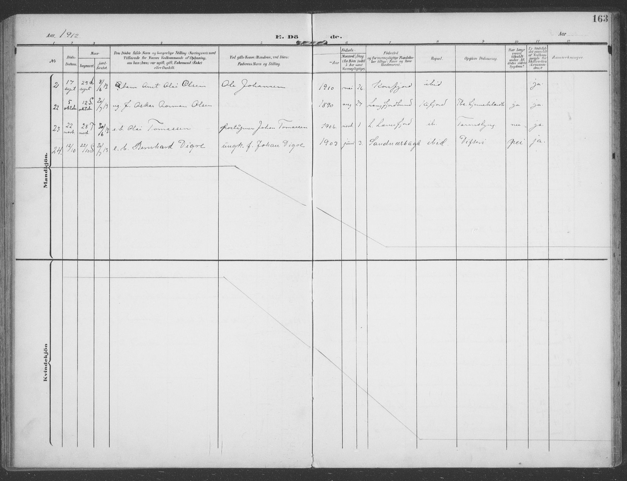 Talvik sokneprestkontor, SATØ/S-1337/H/Ha/L0017kirke: Parish register (official) no. 17, 1906-1915, p. 163