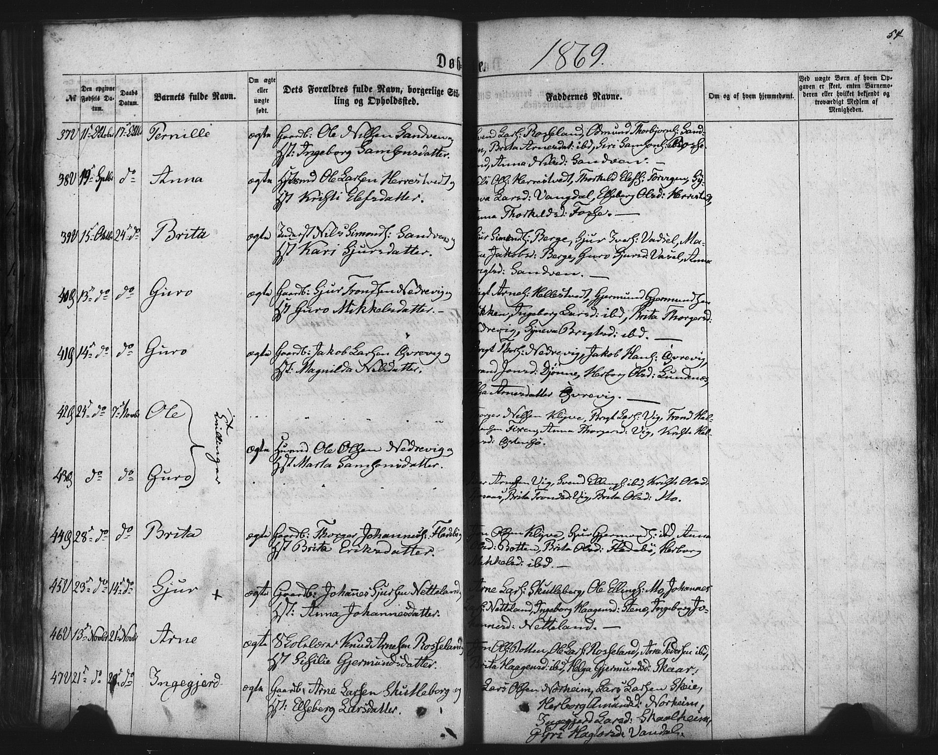 Kvam sokneprestembete, SAB/A-76201/H/Haa: Parish register (official) no. A 9, 1864-1879, p. 54